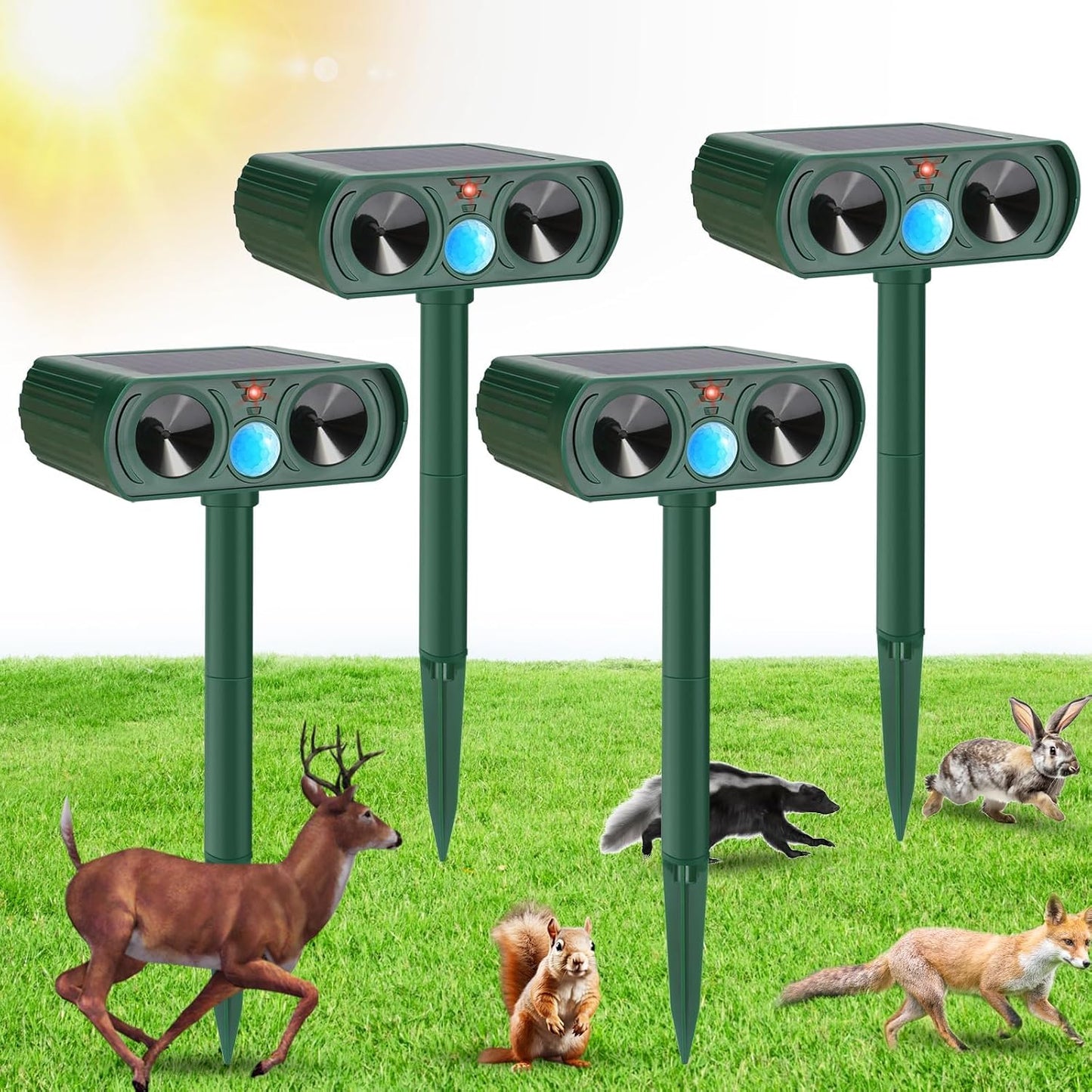 4 Pack Ultrasonic Animal Repellent Devices for Outdoor Use