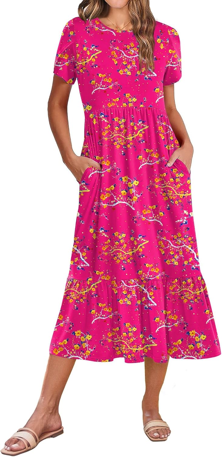 Zeagoo Women Summer Midi A Line Dress with Pockets for Travel