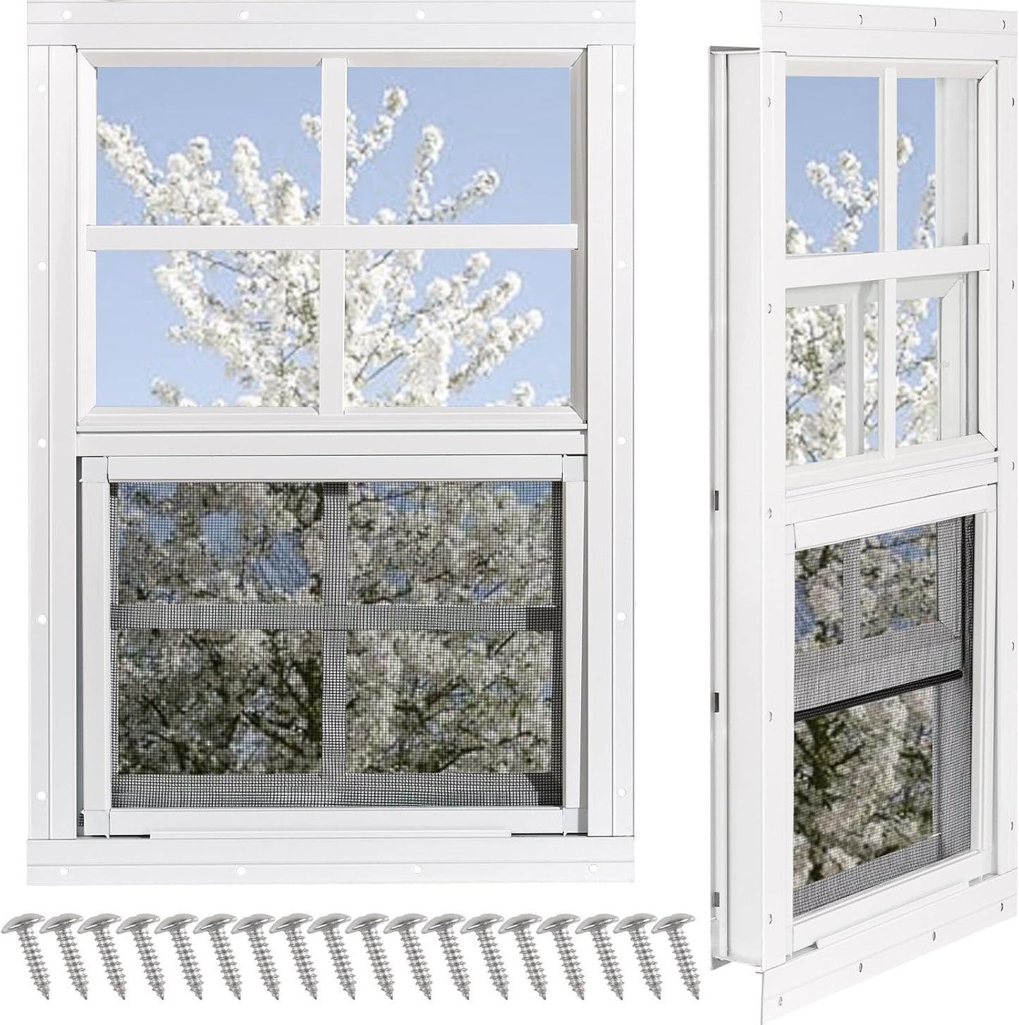 Shed Windows 2 Pack with Tempered Glass for Chicken Coops