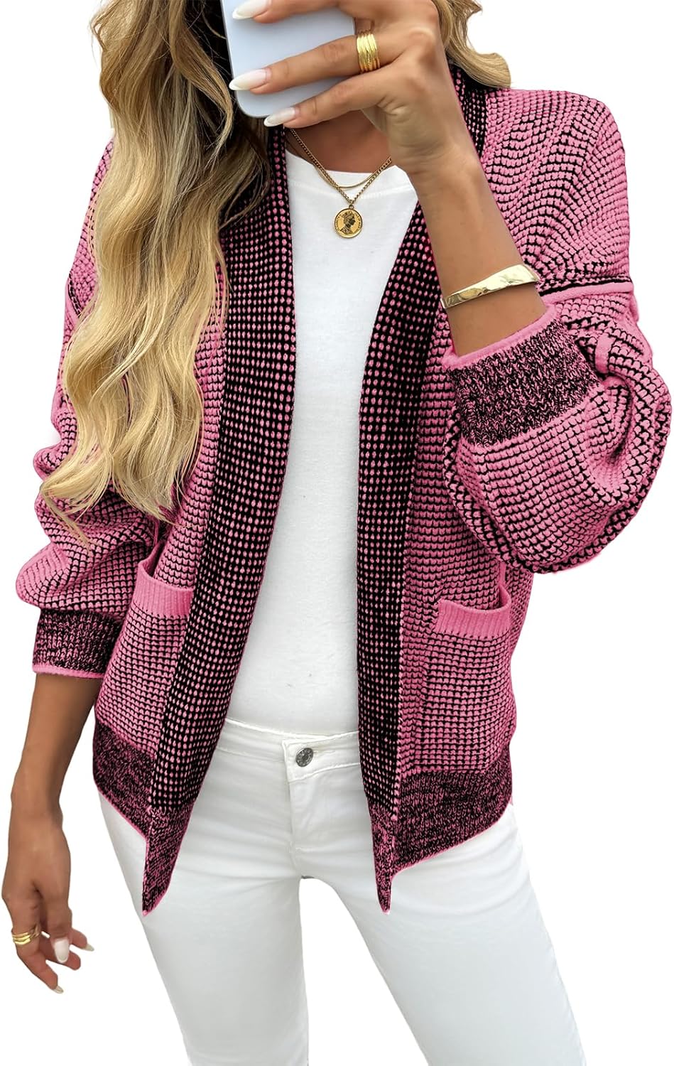 Womens Open Front Cardigans Long Sleeve Waffle Knit Sweater Coats