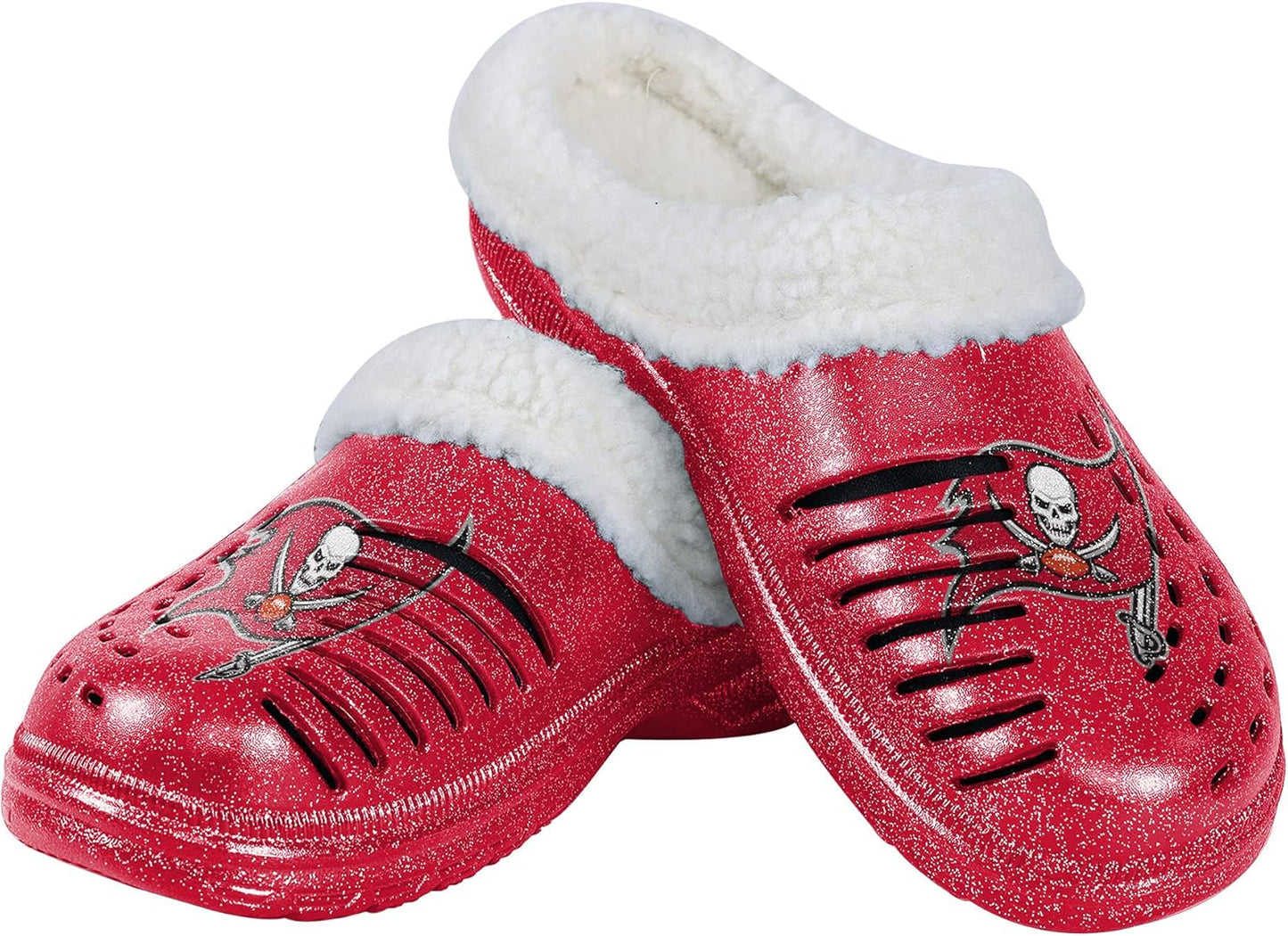 FOCO Women's NFL Team Logo Sherpa Lined Glitter Shoes Slippers
