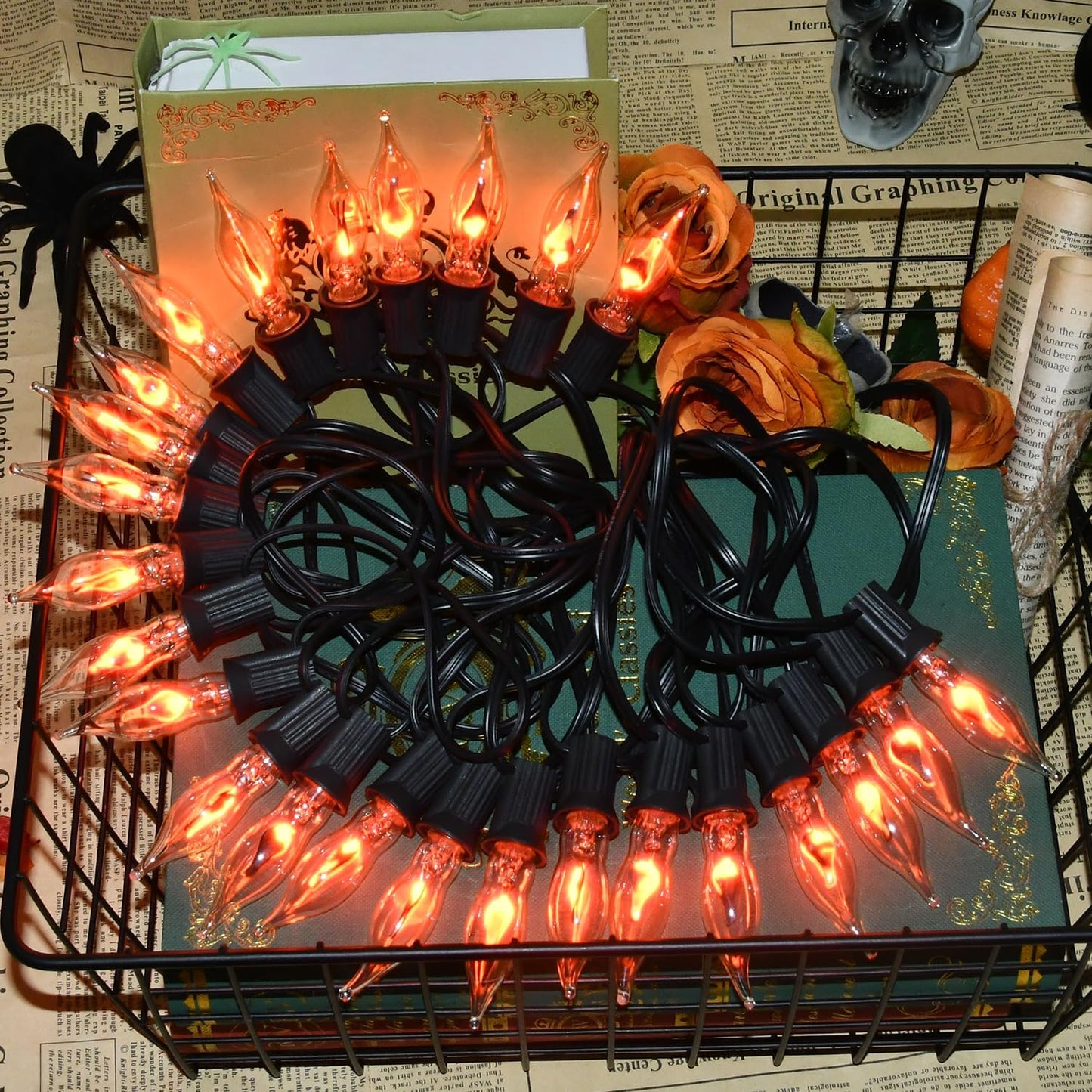 27.8Ft Halloween Flickering Flame String Lights for Spooky Decor