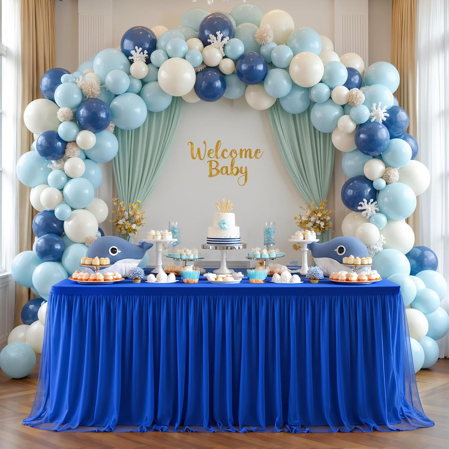 Royal Blue Tulle Tablecloth for 8 Foot Rectangular Tables