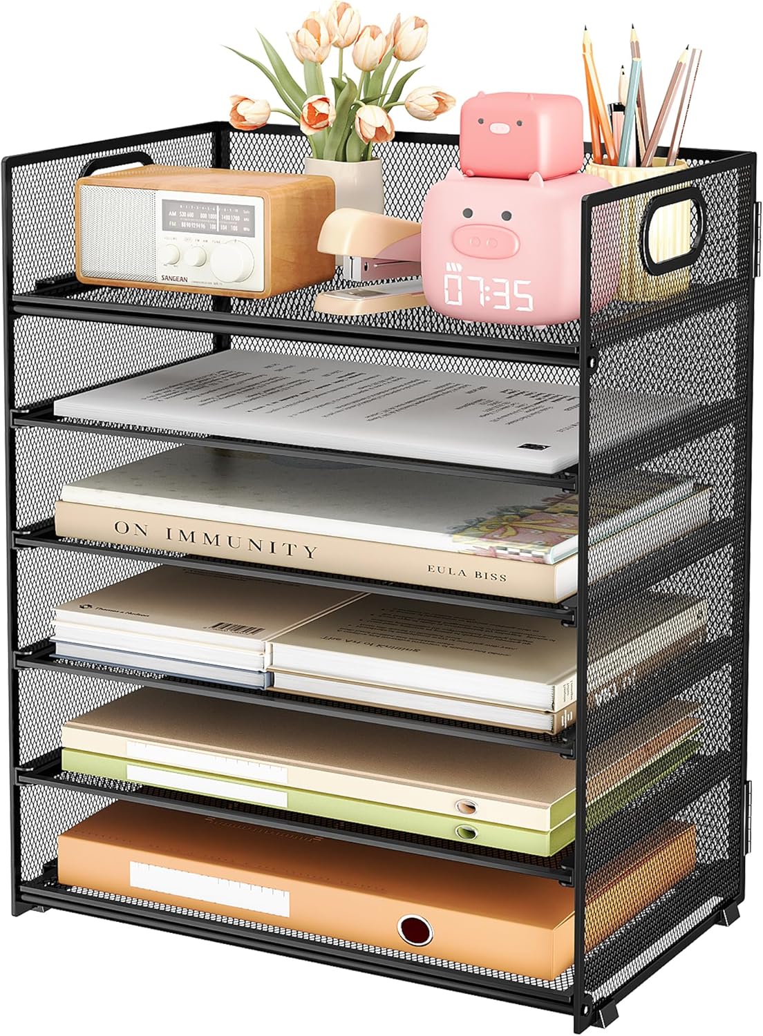 SUBEKYU 6-Tier Desk File Organizer - Efficient Desk Storage