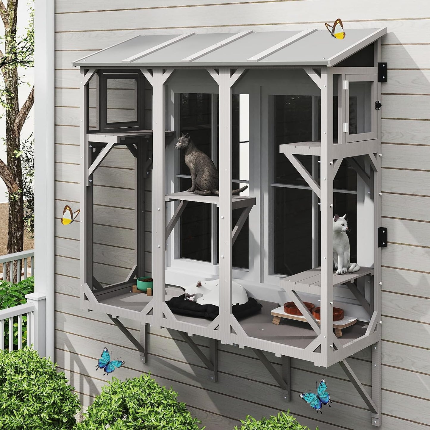 Expandable Window Box Catio for Indoor Cats with 4 Platforms