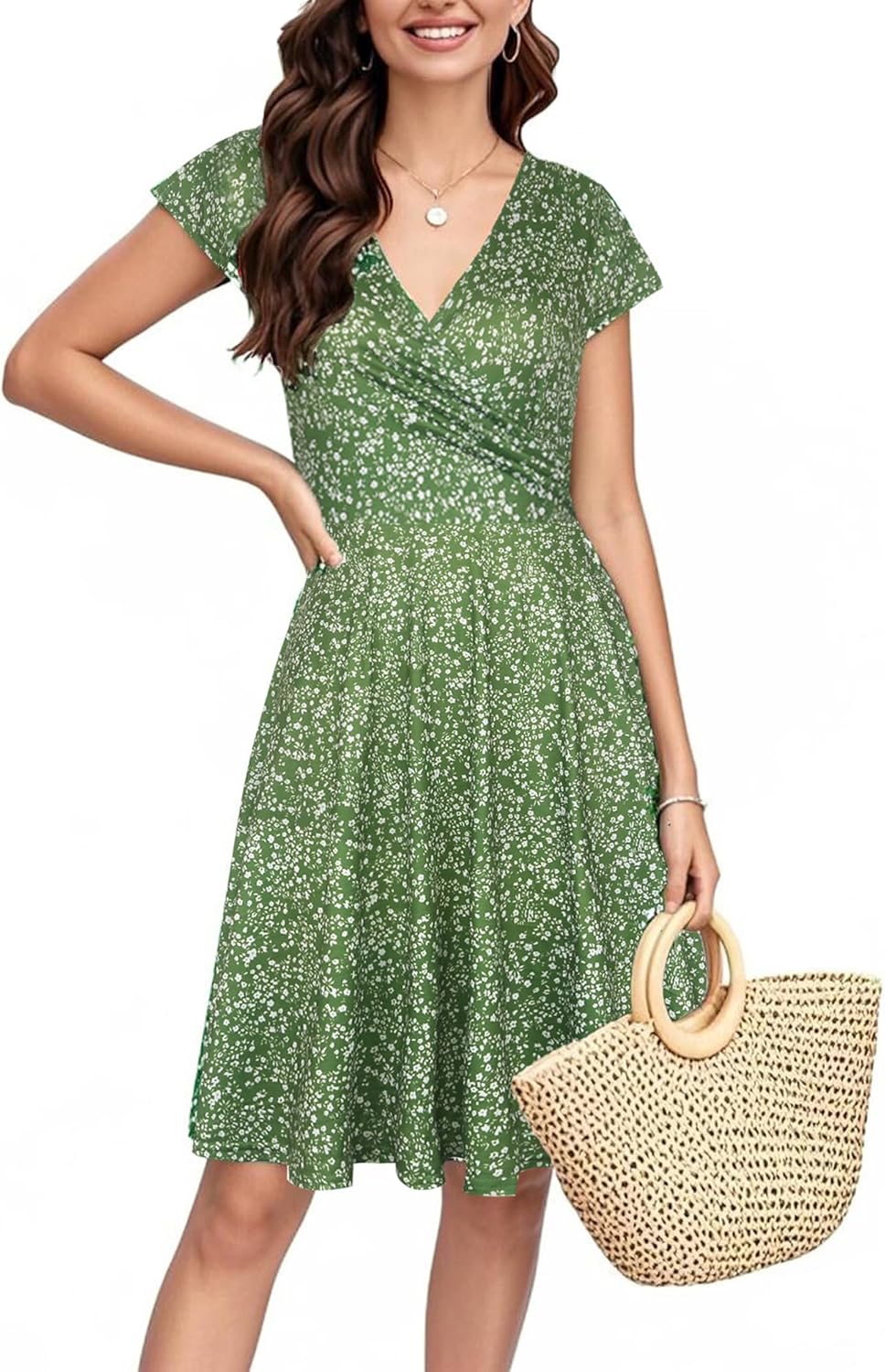 Oxiuly Women's Cap Sleeve Summer Casual Floral Dress for Parties