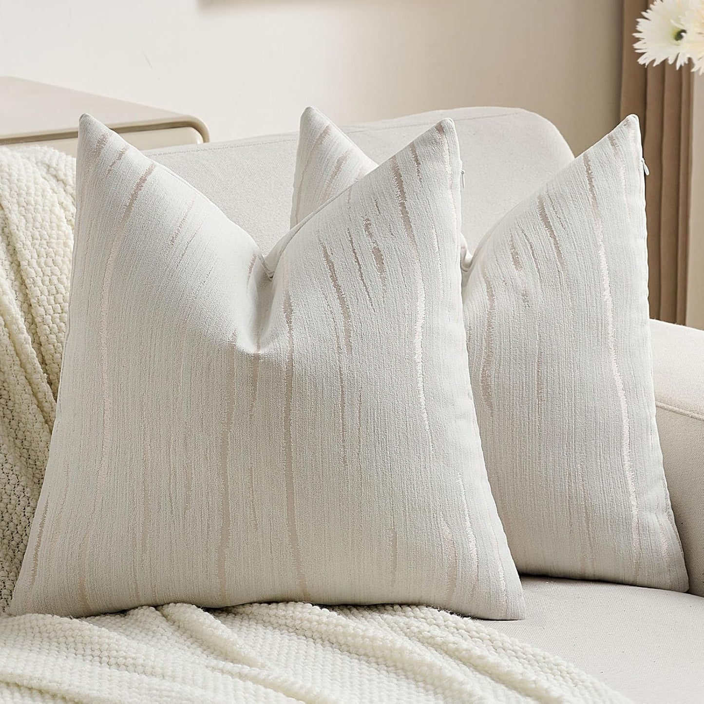 FUTEI Cream Chenille Decorative Throw Pillow Covers for Home