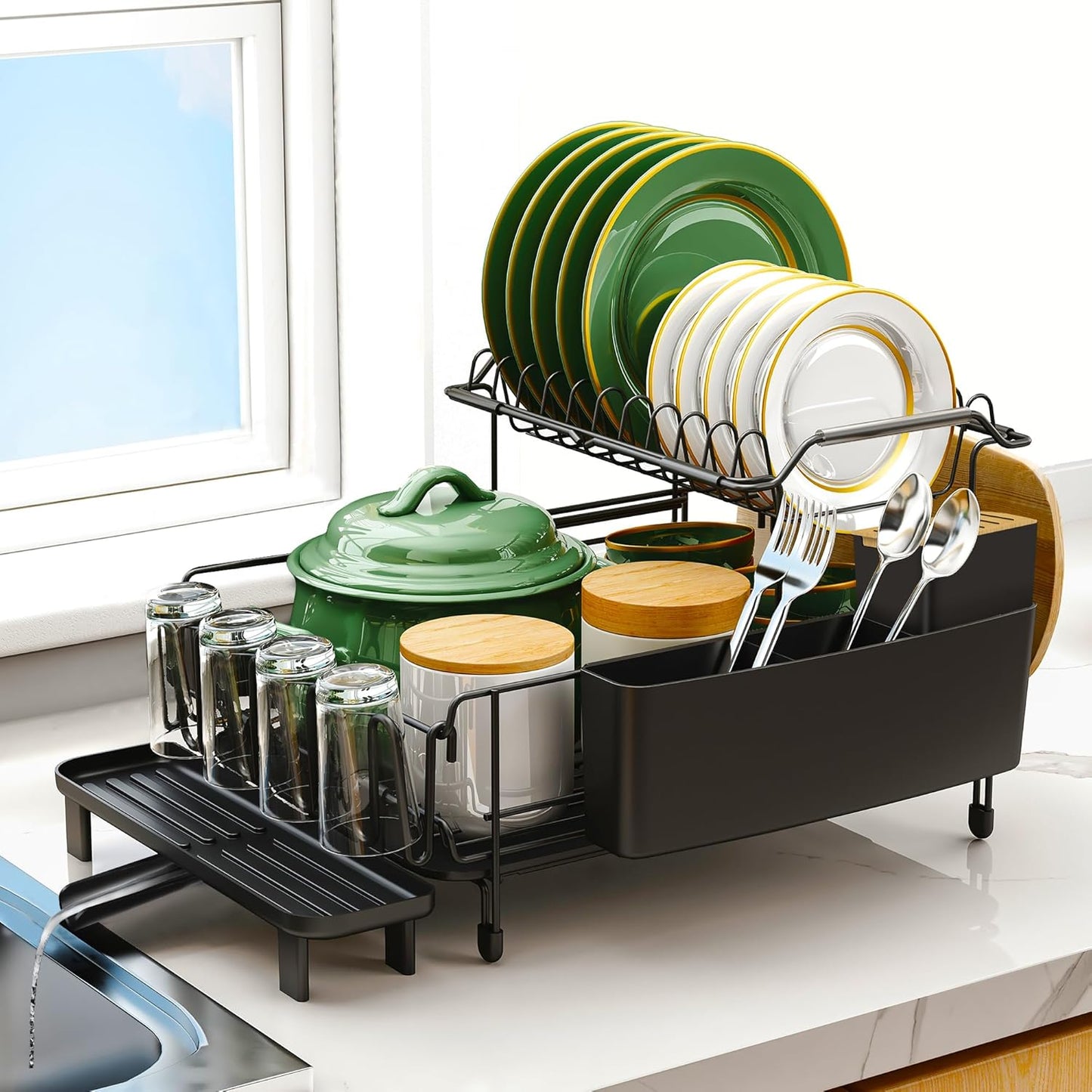 Runnatal Large Dish Drying Rack with Drainboard Set for Kitchen
