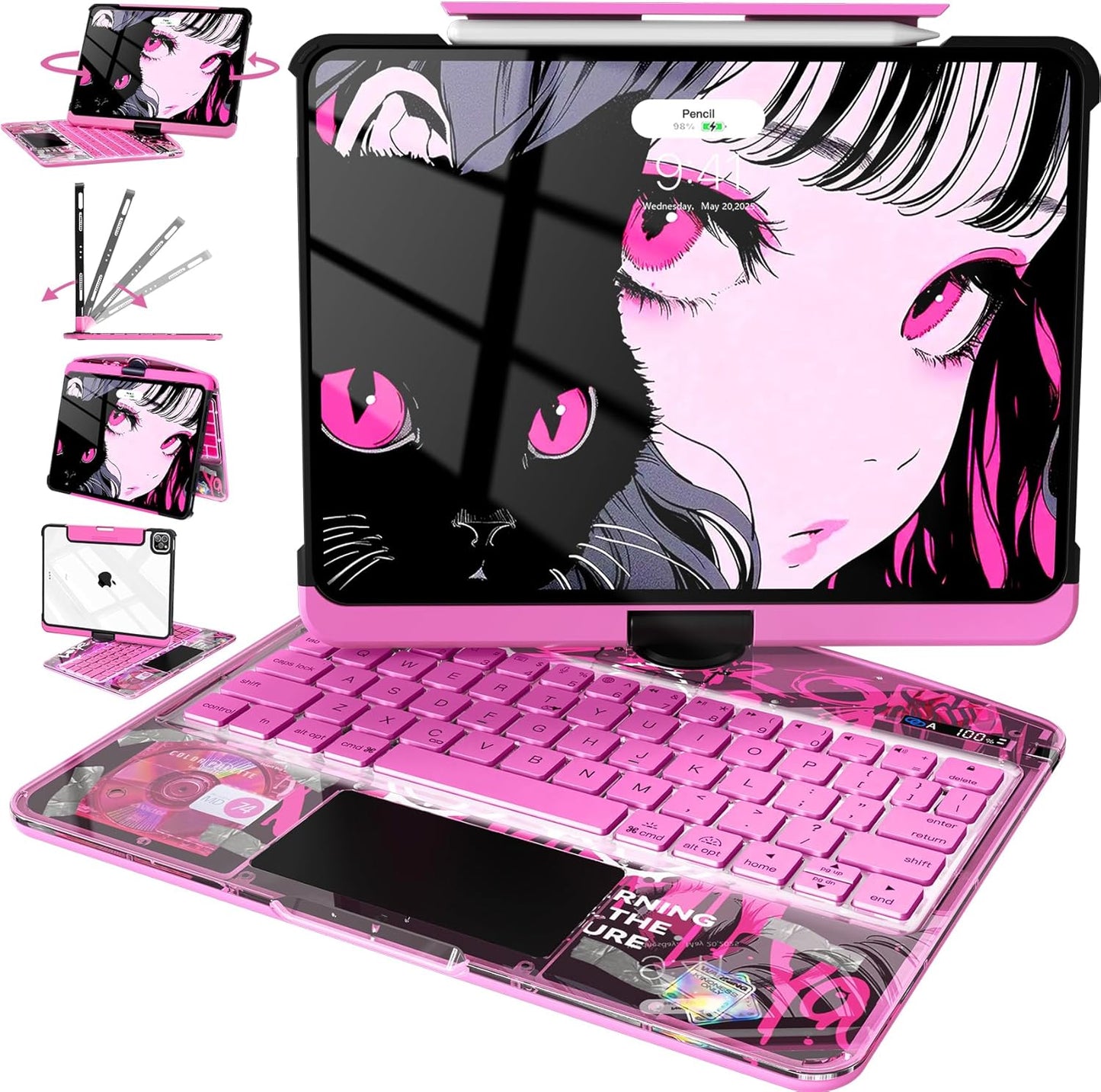 Intermerge Clear iPad Case with Keyboard and RGB Trackpad