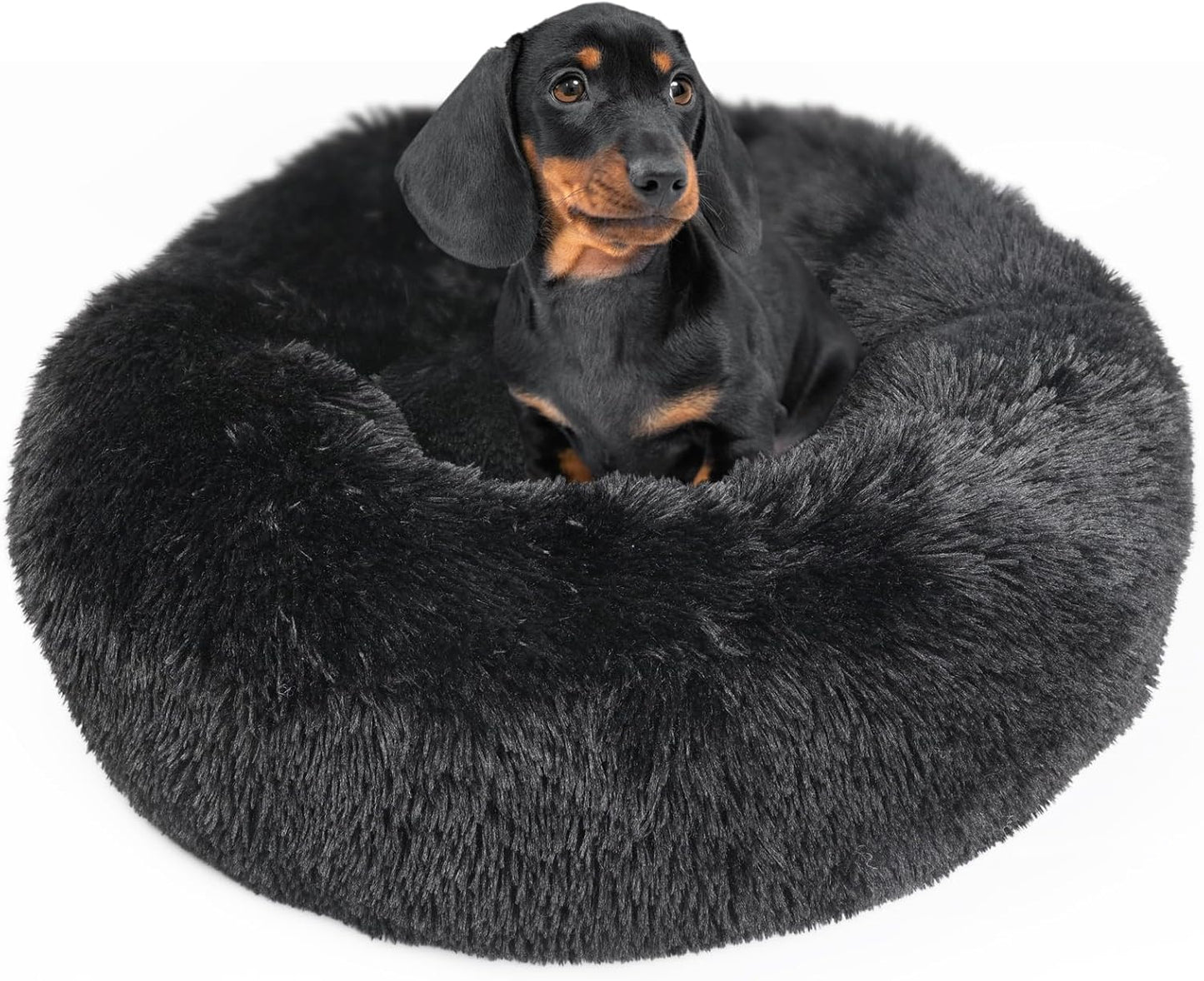 Black Dog Beds for Medium Dogs - Washable Calming Bed 28 in