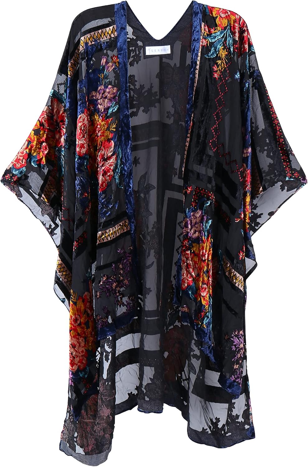 MJ SERECA Women's Burnout Velvet Kimono Long Cardigan Cover Up
