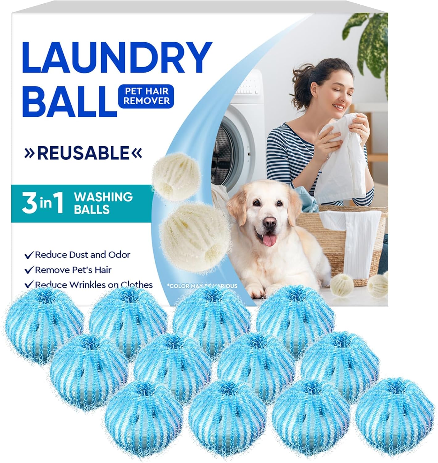 SCOBUTY 12 PCS Pet Hair Remover Balls - Anti-Winding Laundry Solution