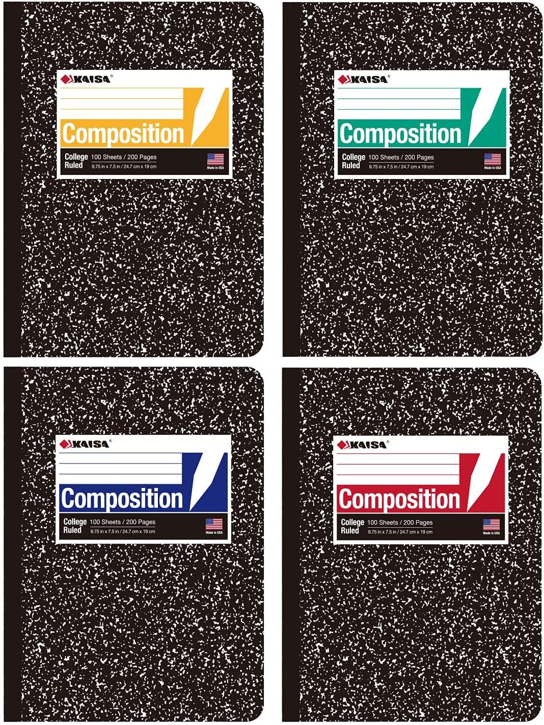 KAISA College Ruled Composition Notebooks - Set of 4