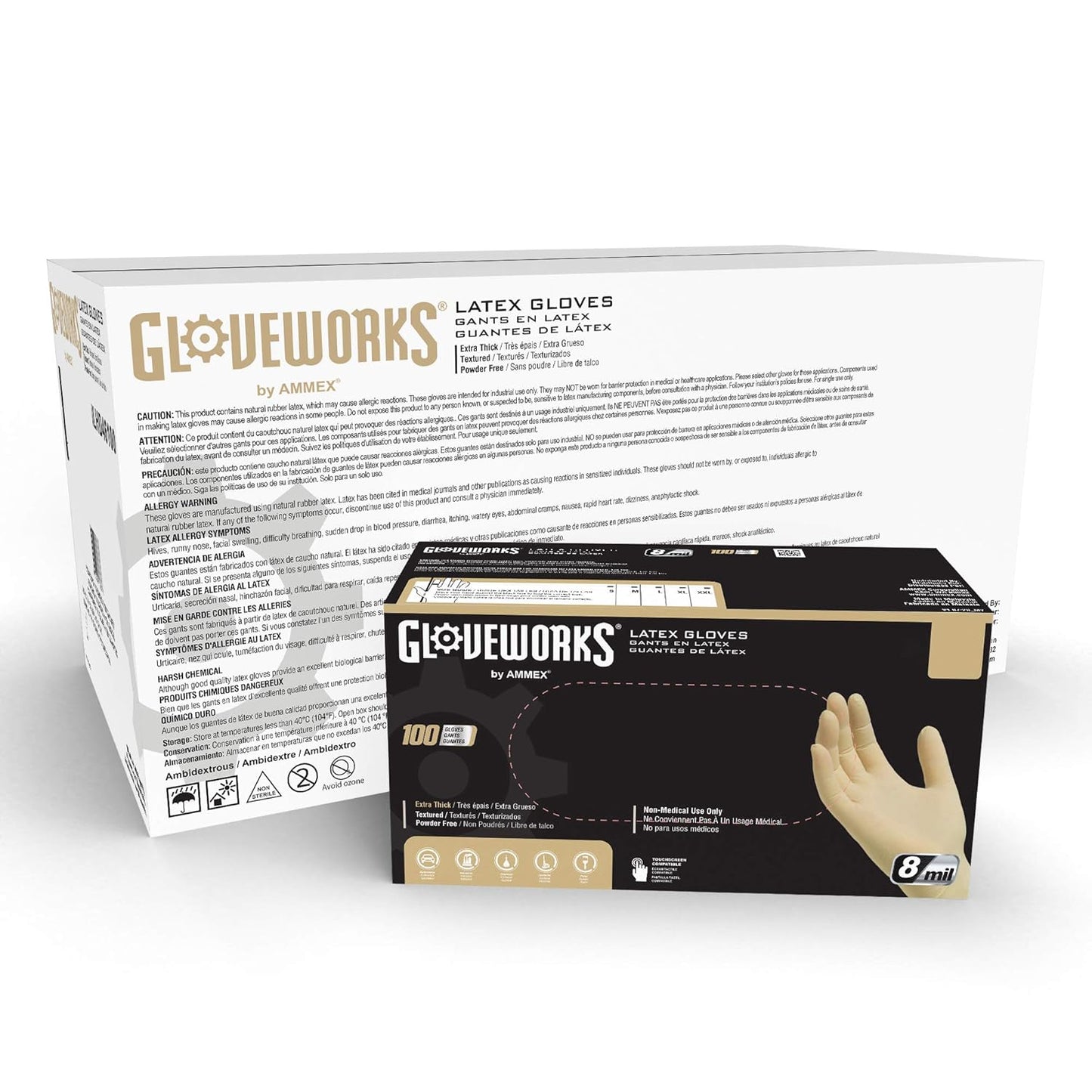 1000 Small 8 Mil Latex Gloves, Textured, Powder Free