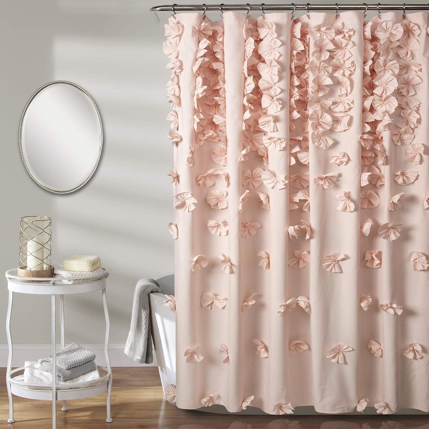 Luxury Blush Shower Curtain with Bows
