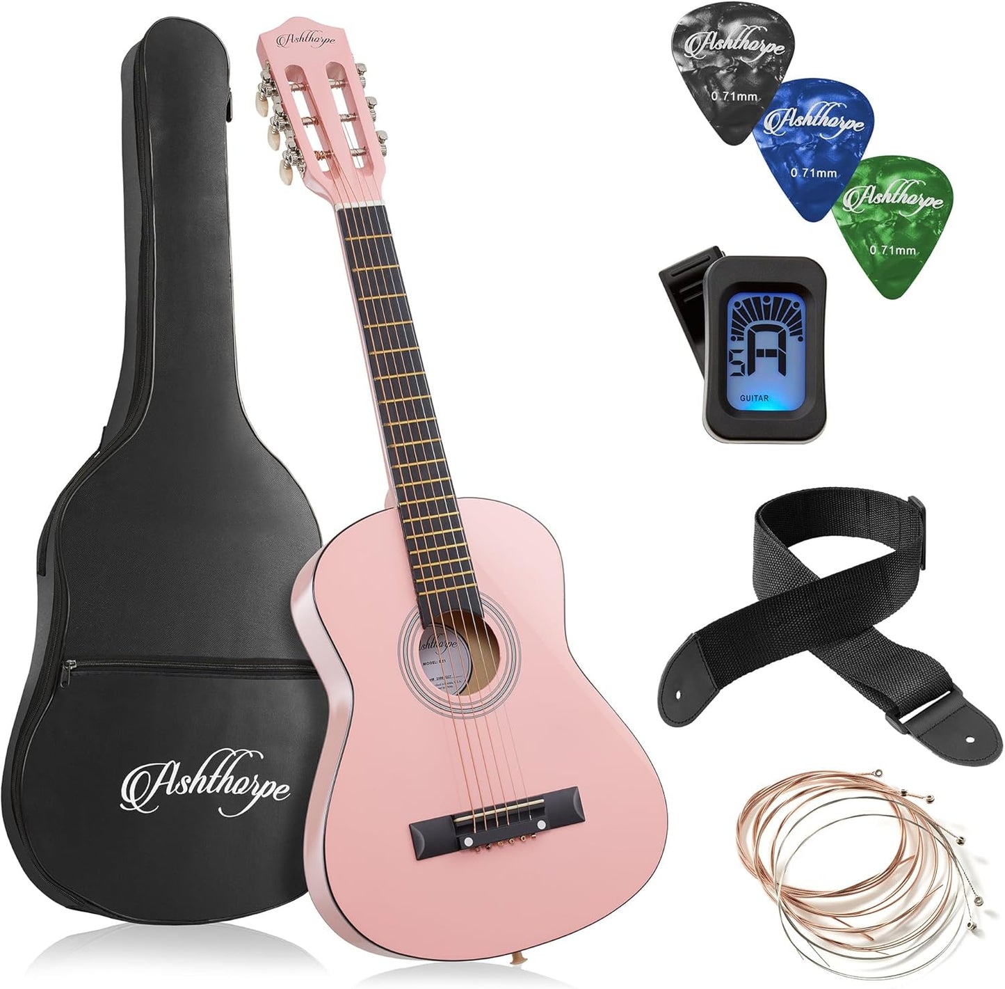 Pink Beginner Acoustic Guitar Bundle by Ashthorpe