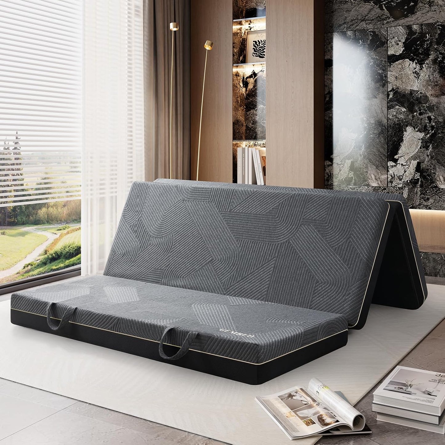 Tri Folding Mattress King Size - Portable Memory Foam Comfort