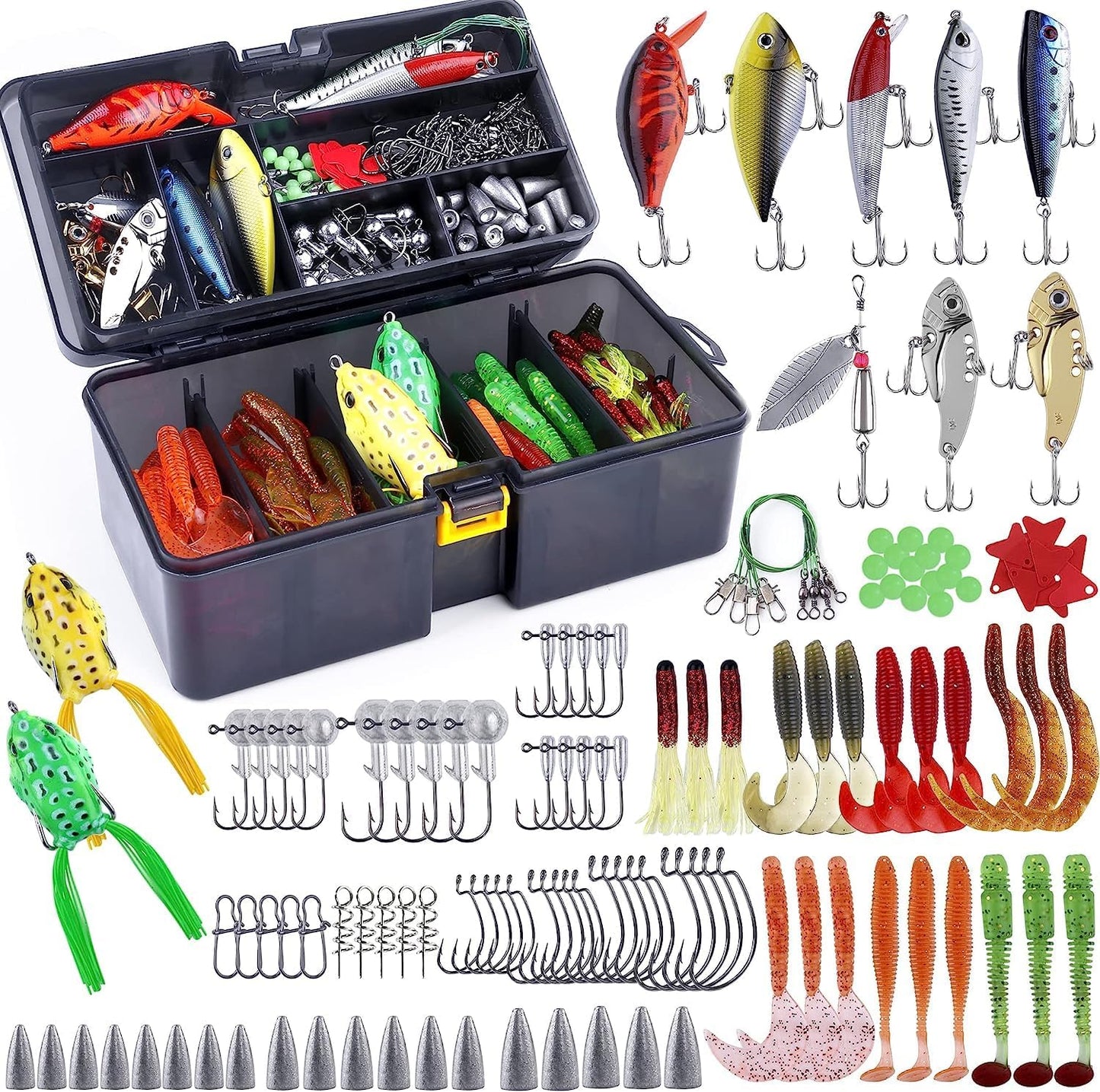 PLUSINNO 201pcs Fishing Kit - Hooks, Weights, Gear
