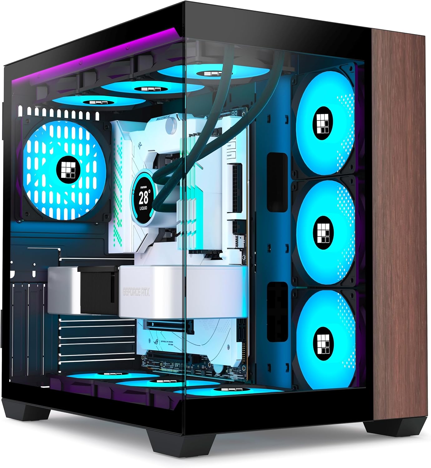 M9 PC Case with Walnut Front Pane and 3 PWM ARGB Fans