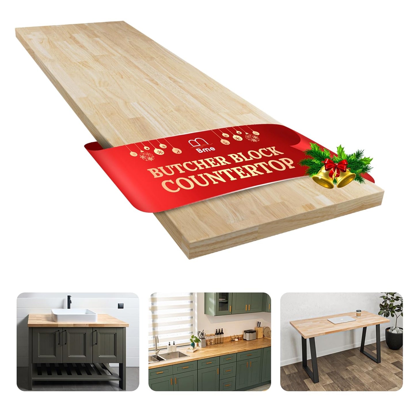 Bme Hevea Solid Wood Butcher Block Countertop for DIY Projects