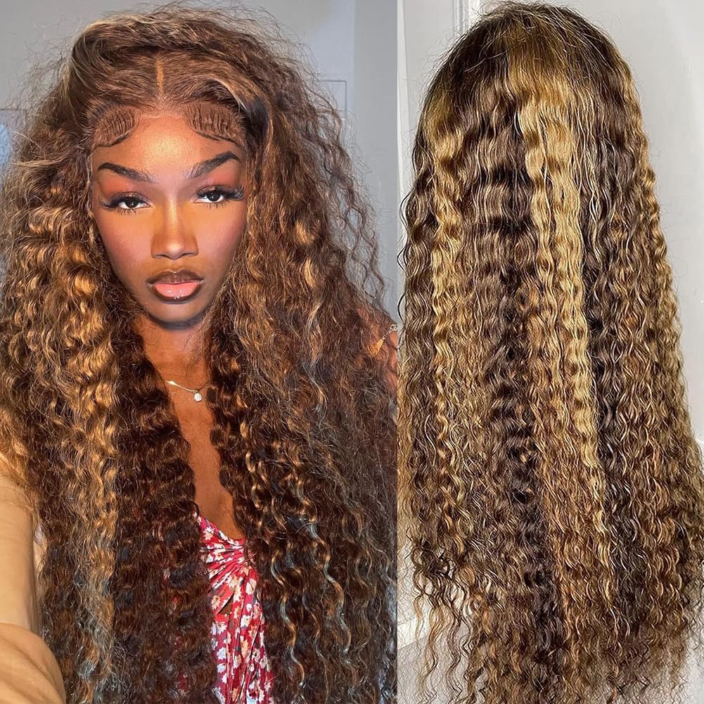 28 Inch Deep Wave Lace Front Wigs for Black Women - Ombre Style