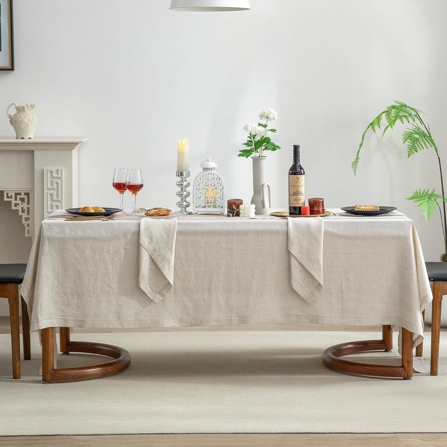 EVERLY Pure Linen Hemstitch Tablecloth for Elegant Dining