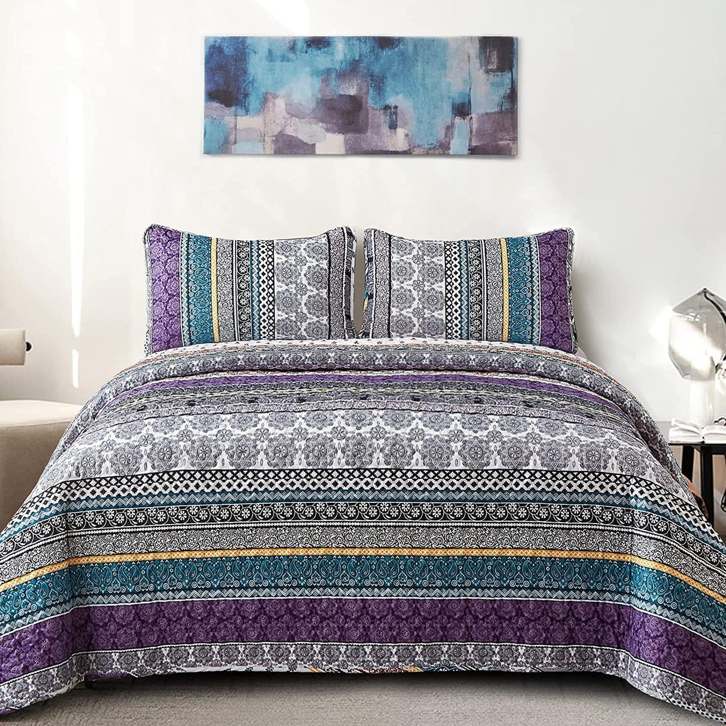 Boho Quilt Set Queen Size by WONGS BEDDING - Lightweight & Stylish