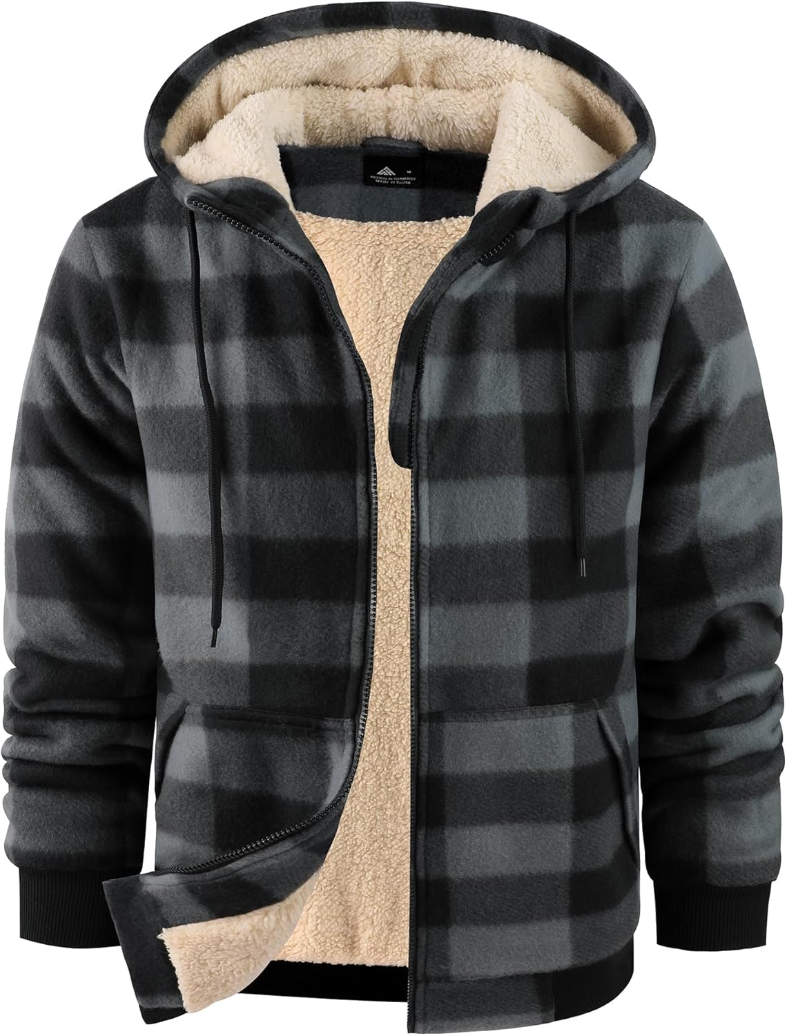 Mens Plaid Hoodies Winter Zip Up Fleece Jacket for Warmth