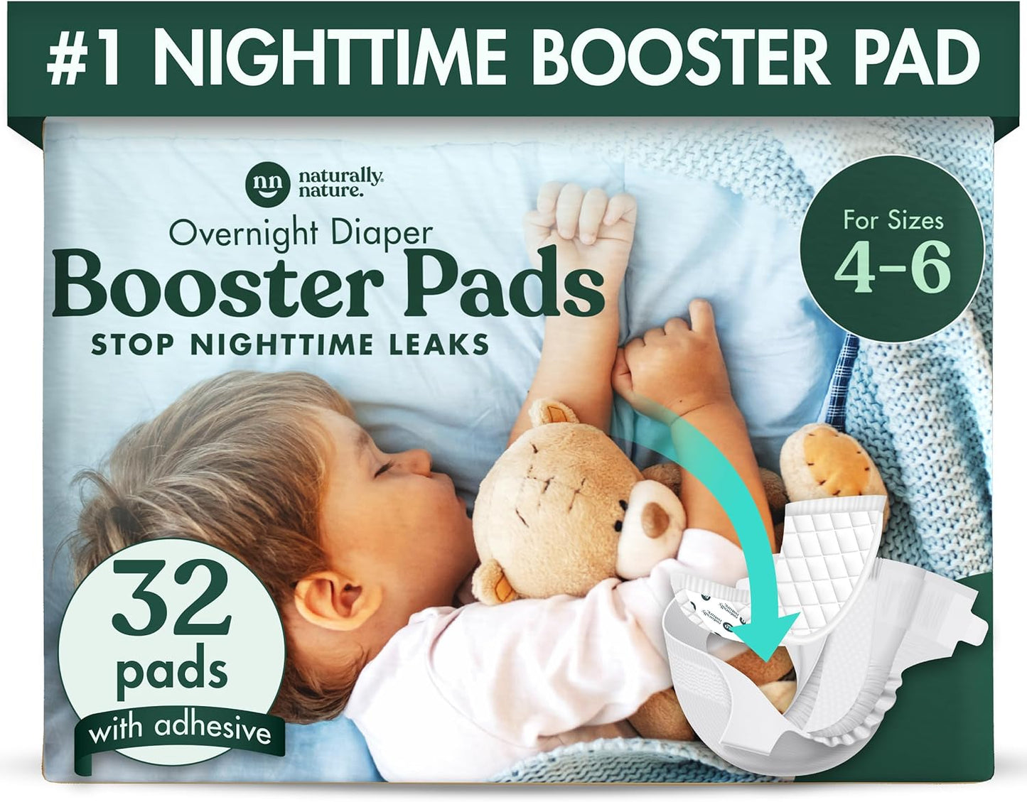 Naturally Nature Overnight Diaper Pads, Leak-proof Toddler Nights, 32 ct.