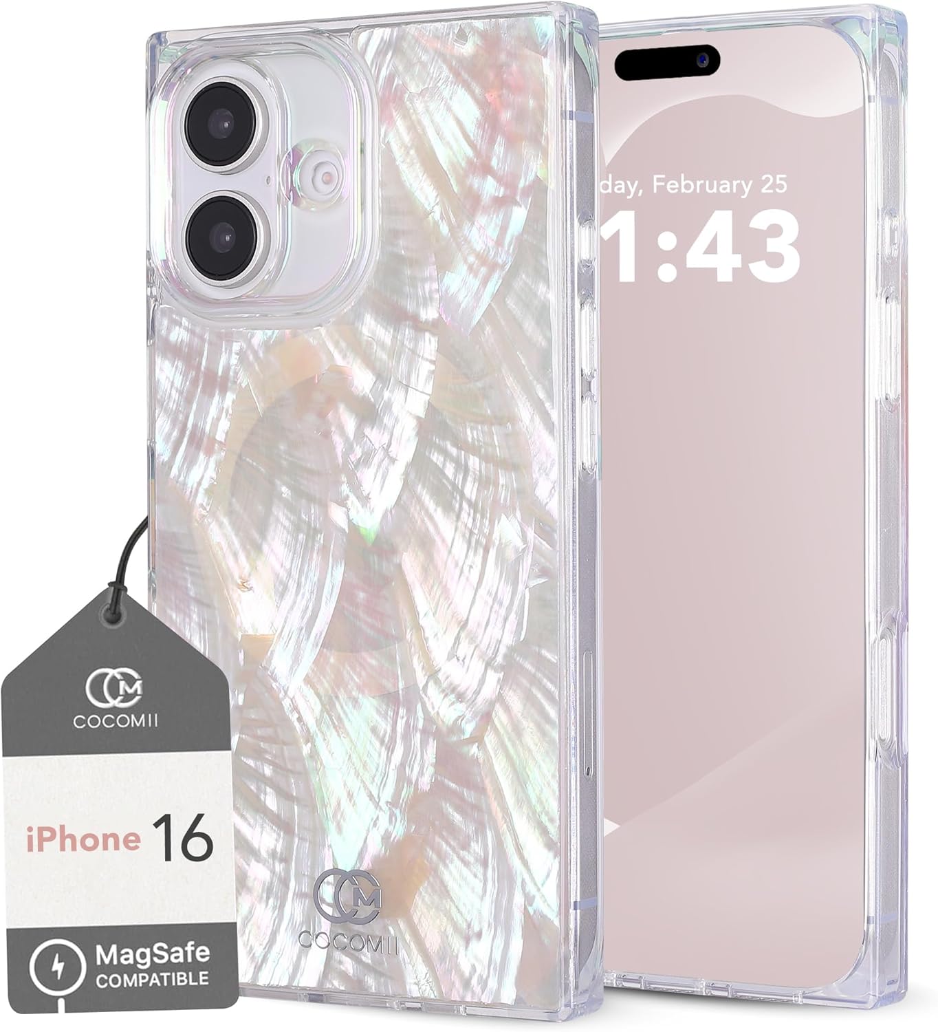 Cocomii Rectangle Case for iPhone 16 with Real Mother of Pearl