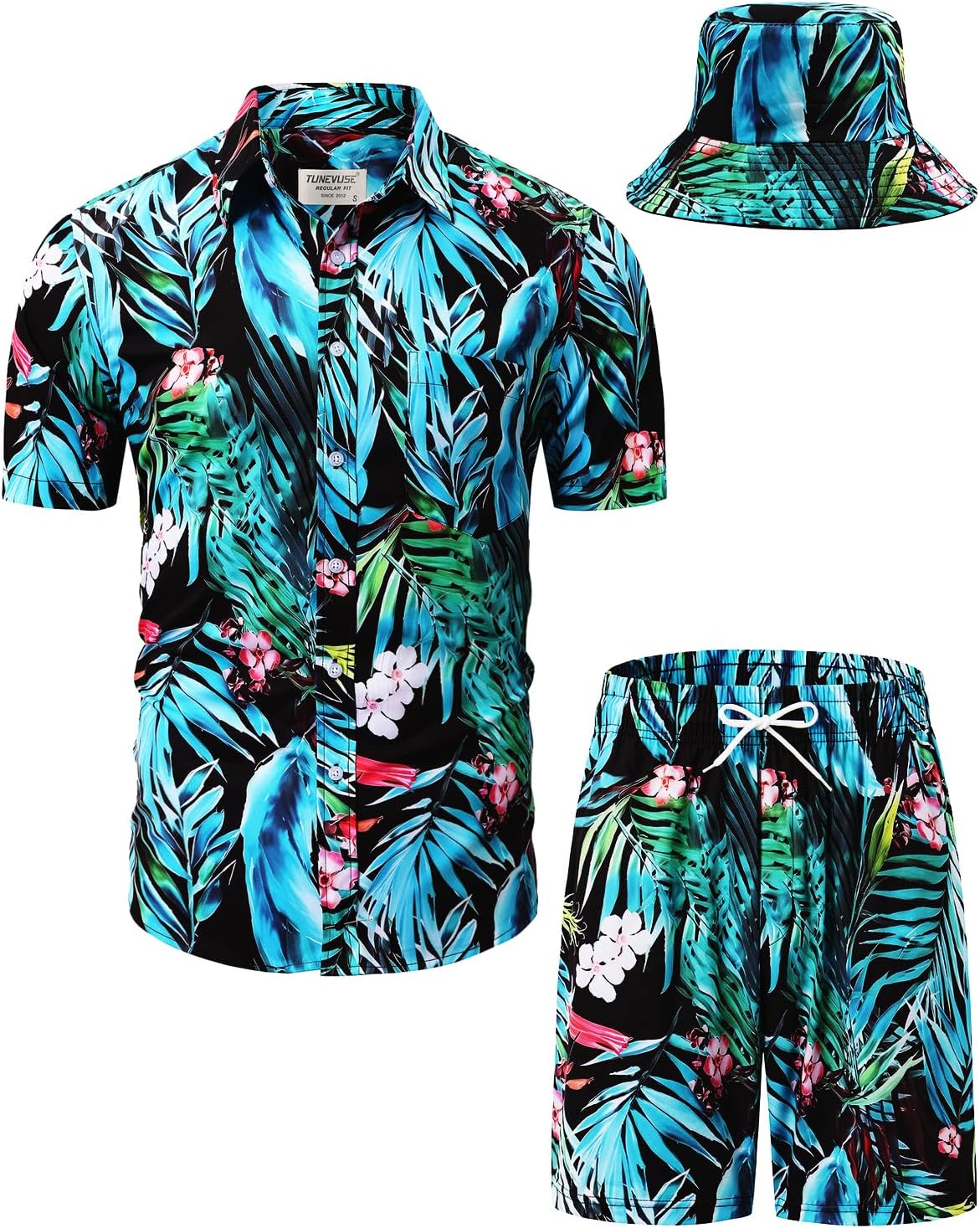 TUNEVUSE Mens Hawaiian Shirts and Shorts Set for Summer Fun
