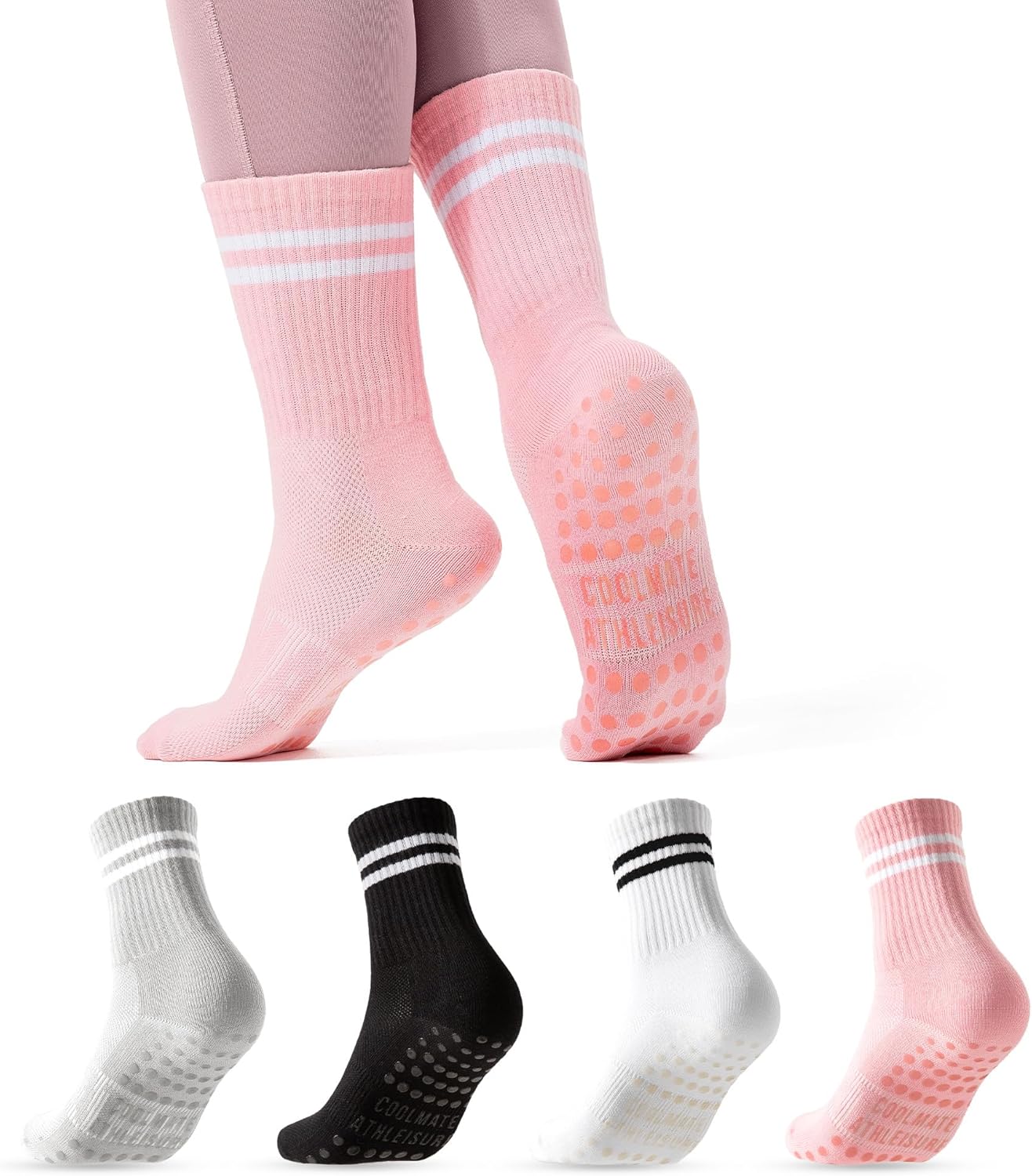 Non-Slip Pilates Socks Set by COOLMATE: Grip for Any Workout!