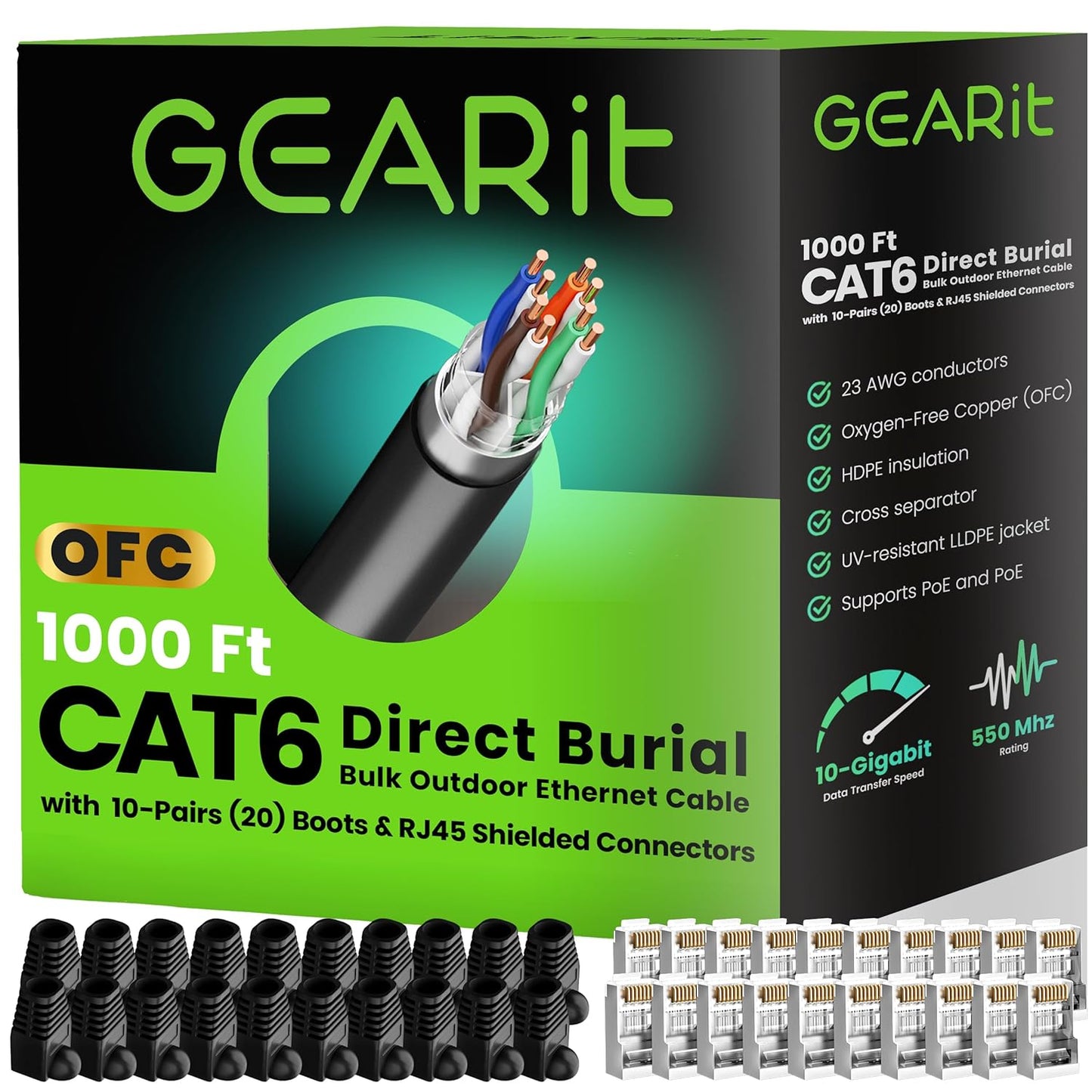 GEARit Cat6 Outdoor Ethernet Cable DIY Kit for Reliable Networking