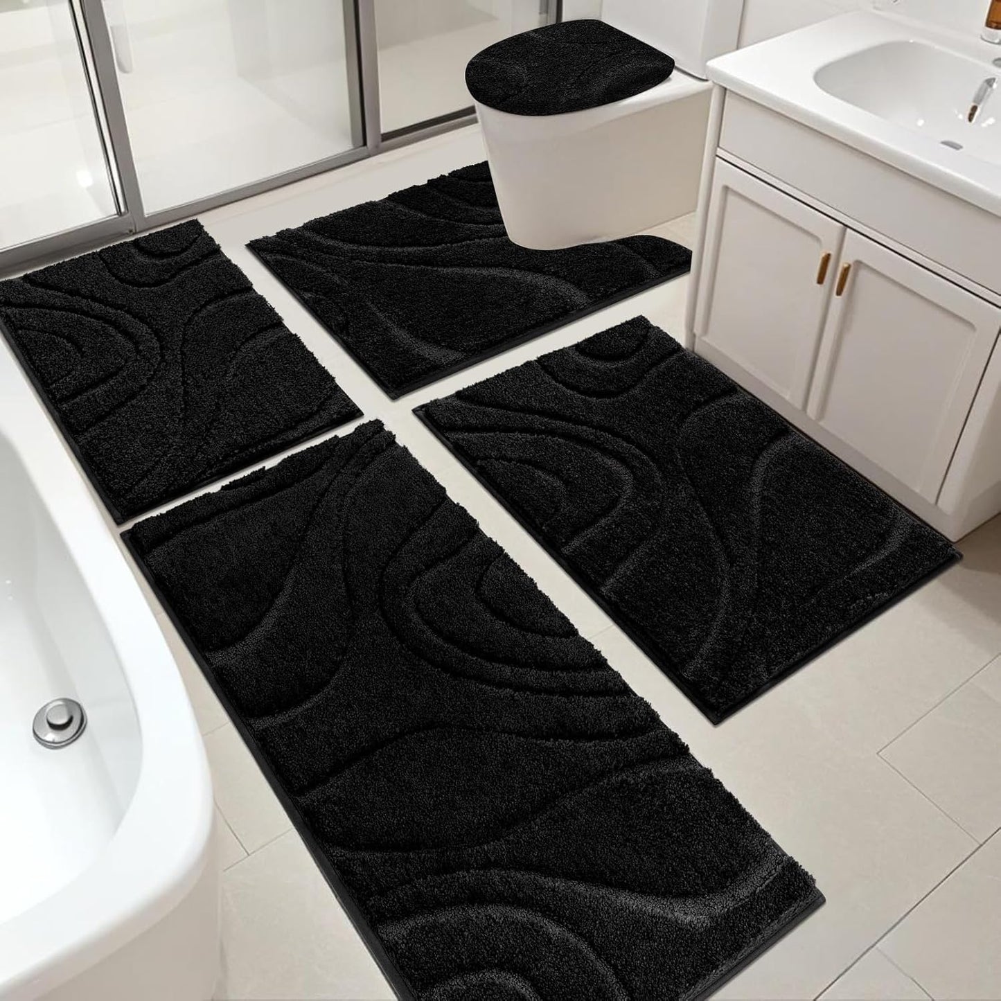 HEBE Bathroom Rugs Sets 5 Piece Soft Absorbent Microfiber Mats