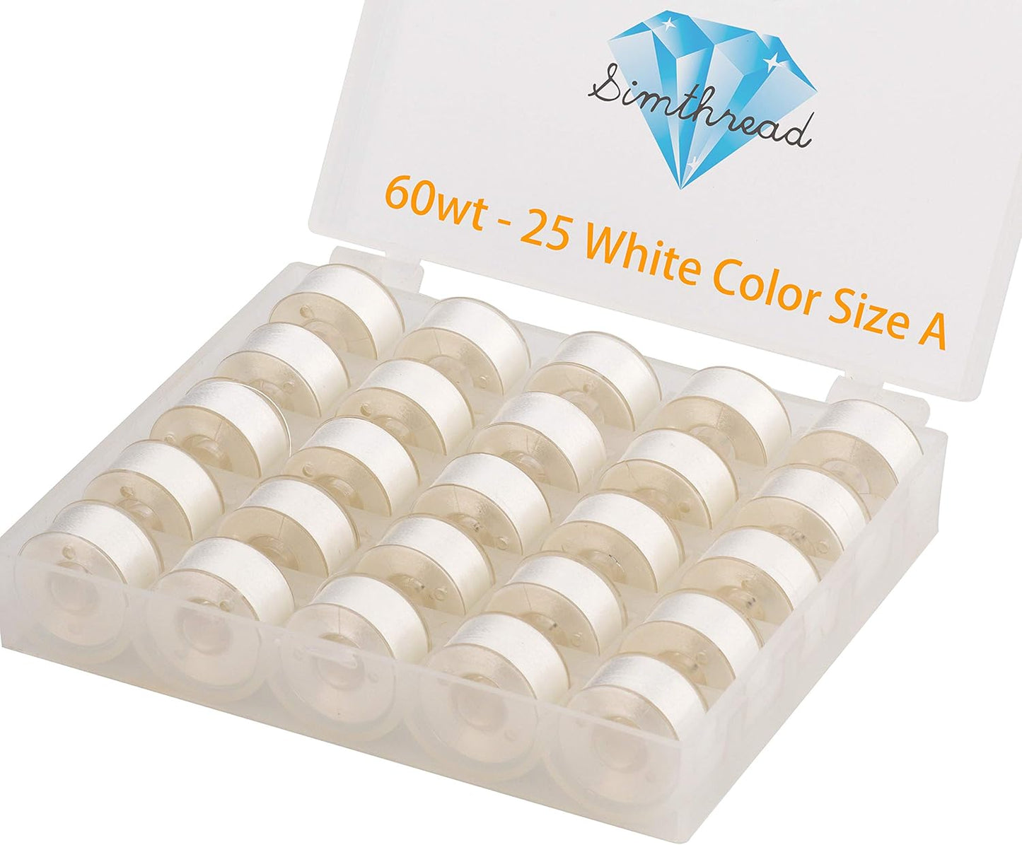 25pcs White Bobbin Thread w/ Clear Case - Brother Embroidery