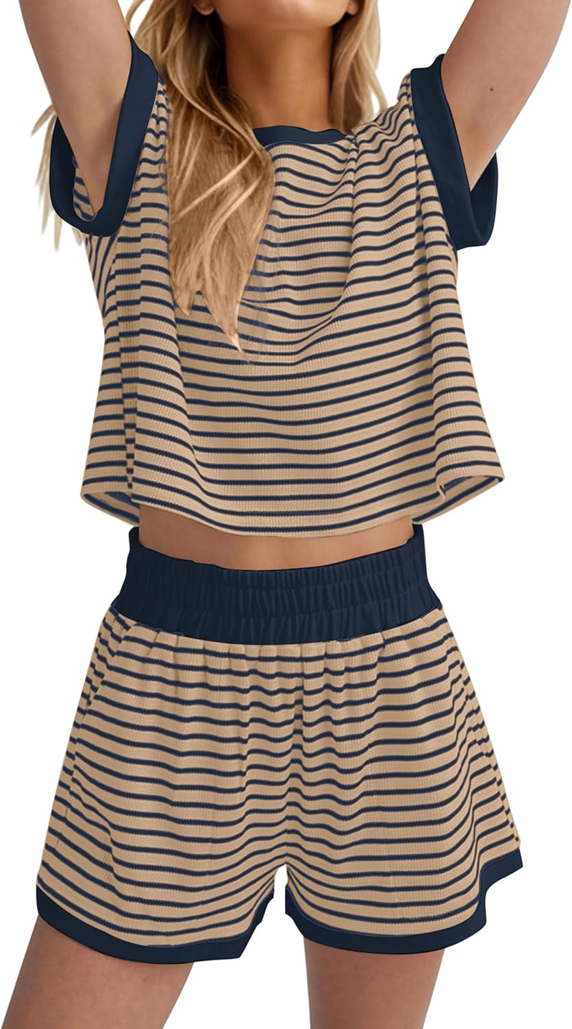 MISSACTIVER 2 Piece Lounge Set Women Stripe Knit Casual Wear