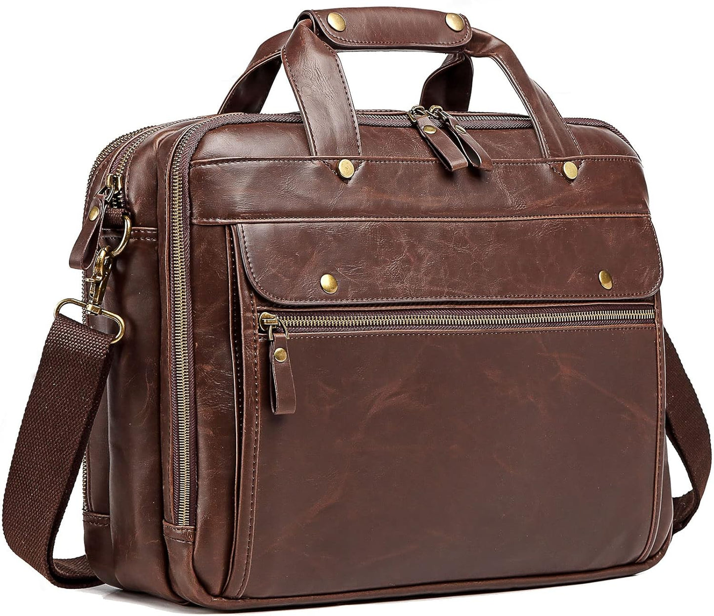 Leather Briefcases for Men with Triple Compartments for Work