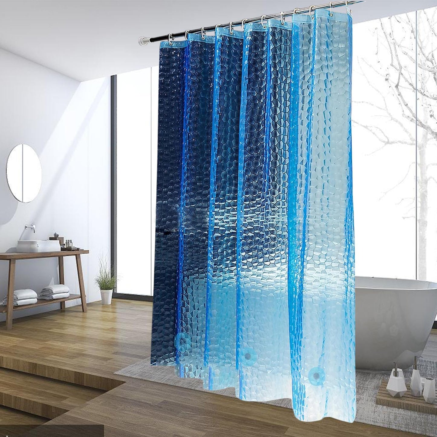 Waterproof Blue Shower Liner with Strong Magnets!