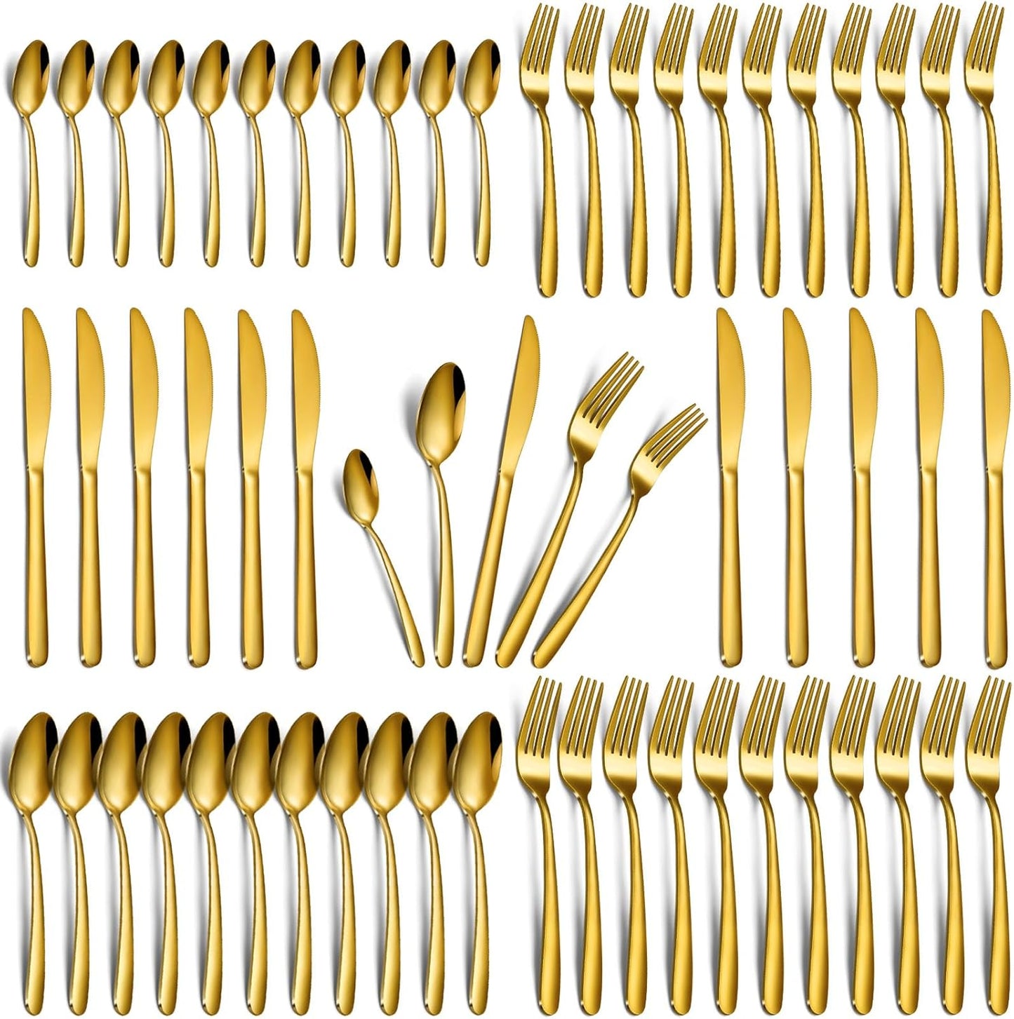 60 Piece Gold Silverware Set for 12 - Elegant Dining Utensils