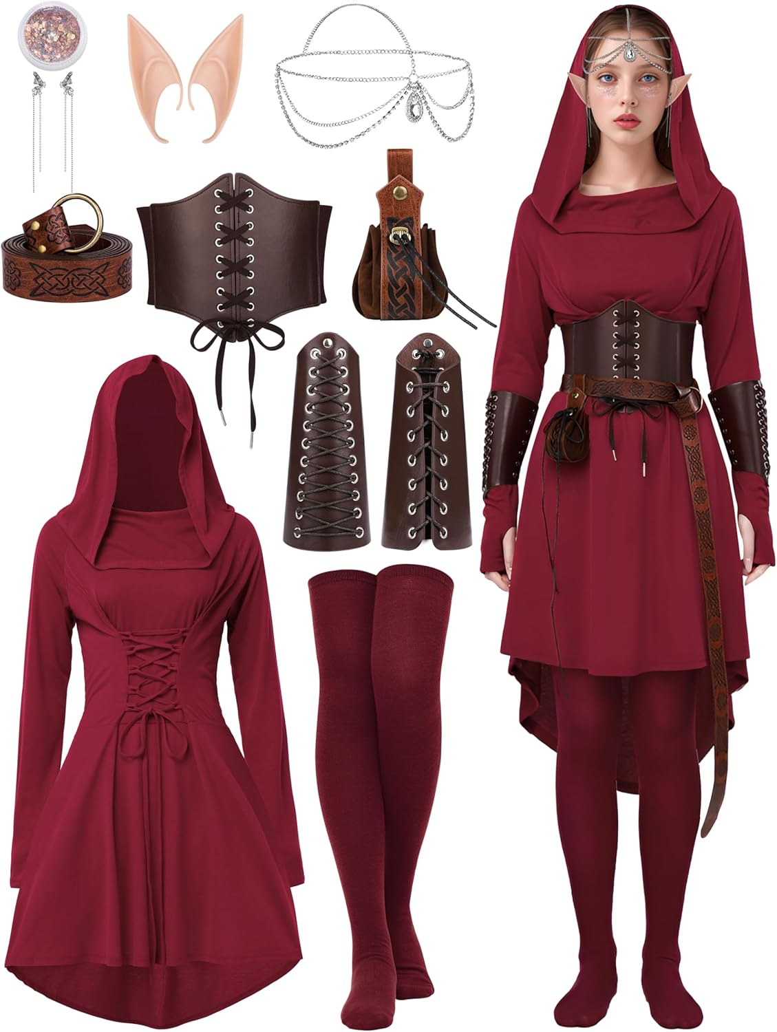 SOMSOC Women Renaissance Halloween Fairy Costumes Set for Cosplay
