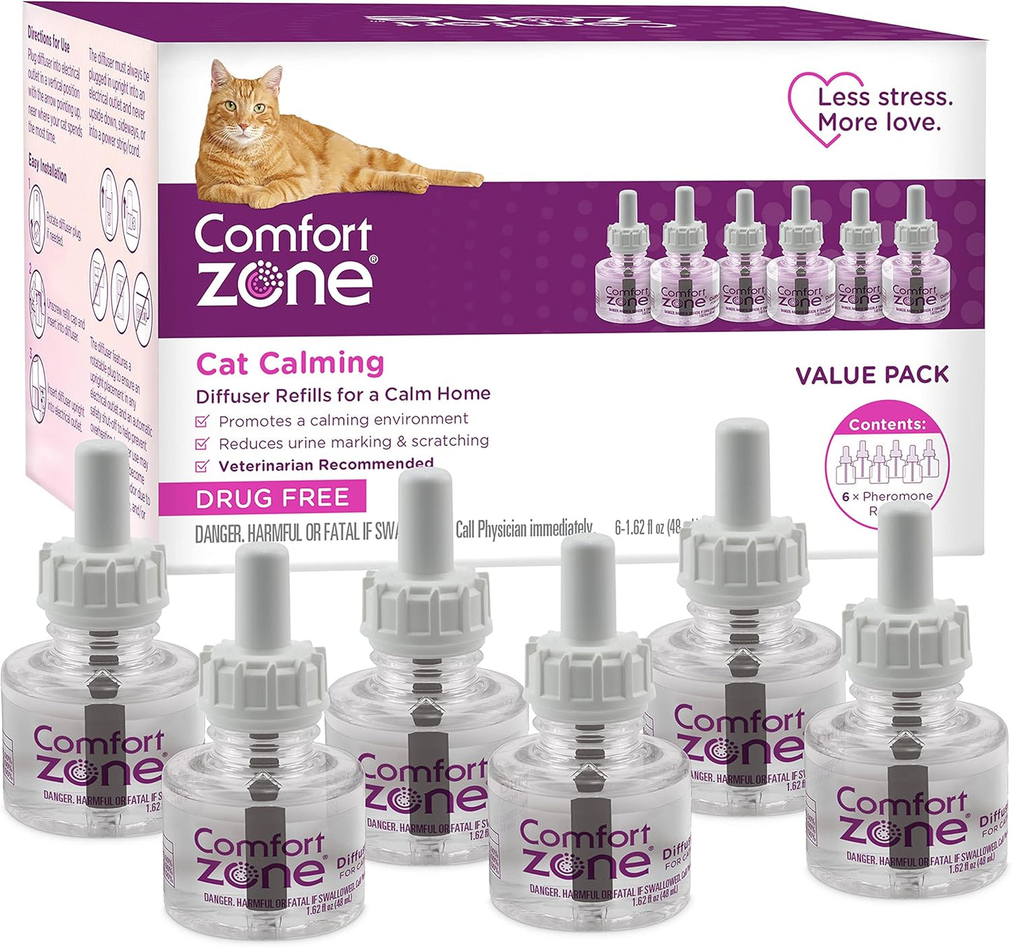 Comfort Zone Cat Calming Diffuser Refills for Stress Relief