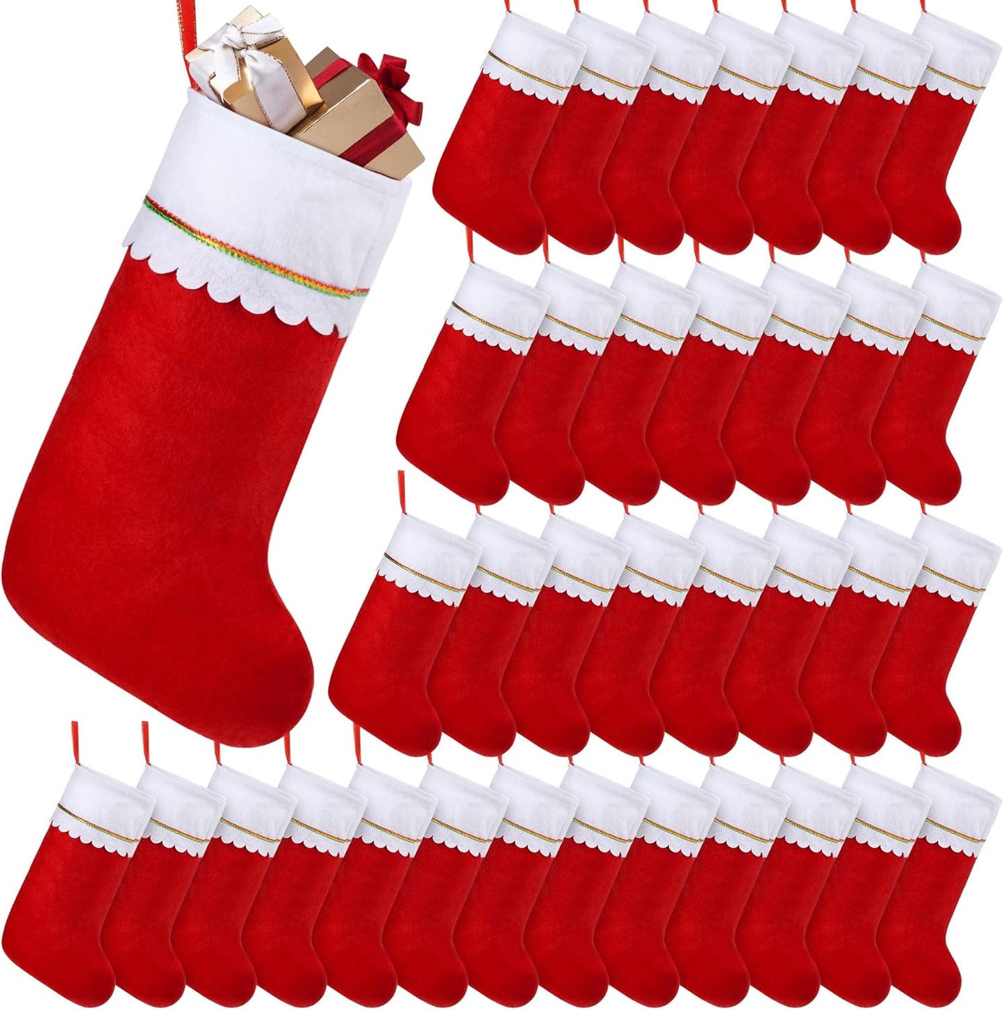 36 Pack Red Felt Christmas Stockings for Holiday Decoration