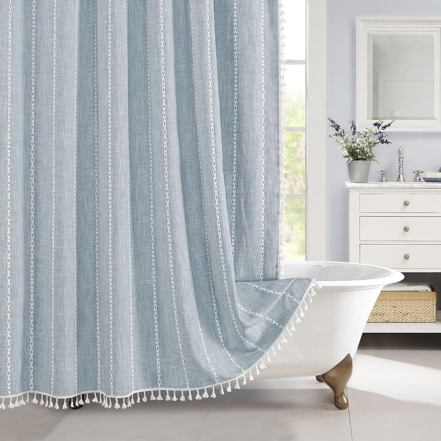 Rustic Chic Blue Boho Fabric Shower Curtain!