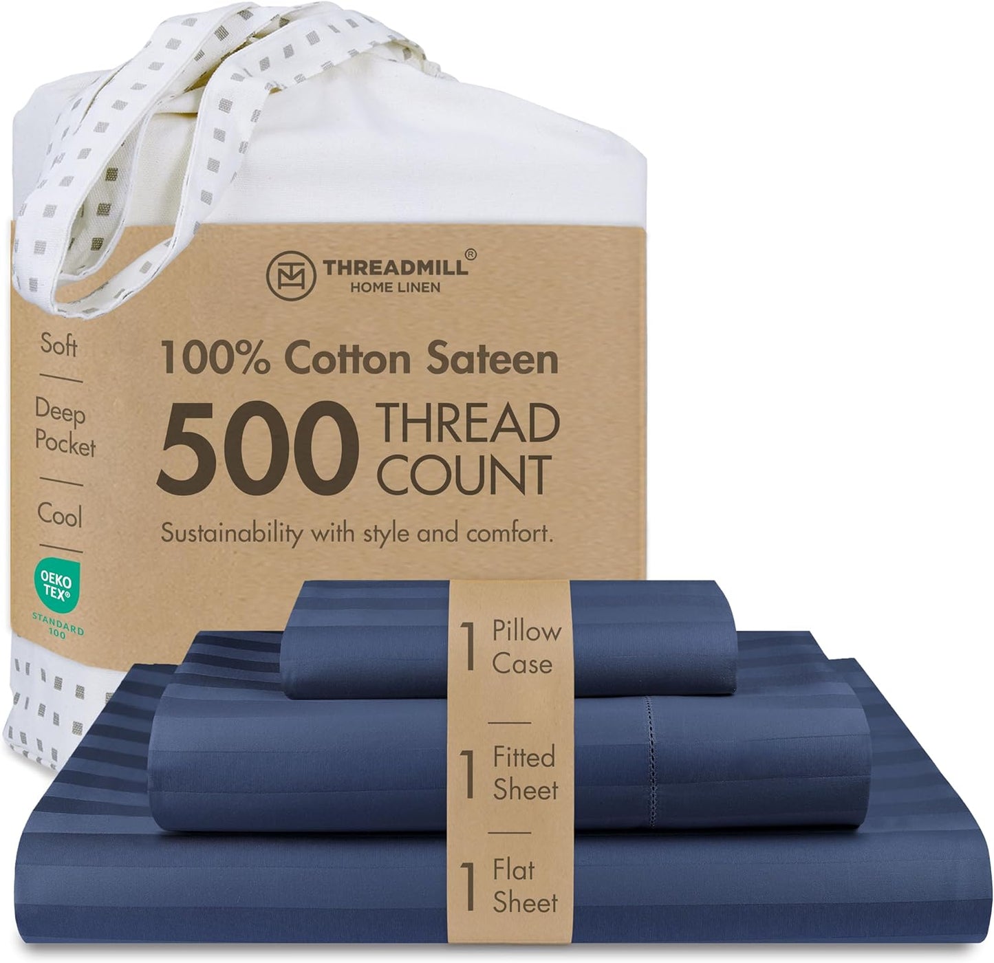 Threadmill 500 Thread Count Twin Size Damask Stripe Bedding Set