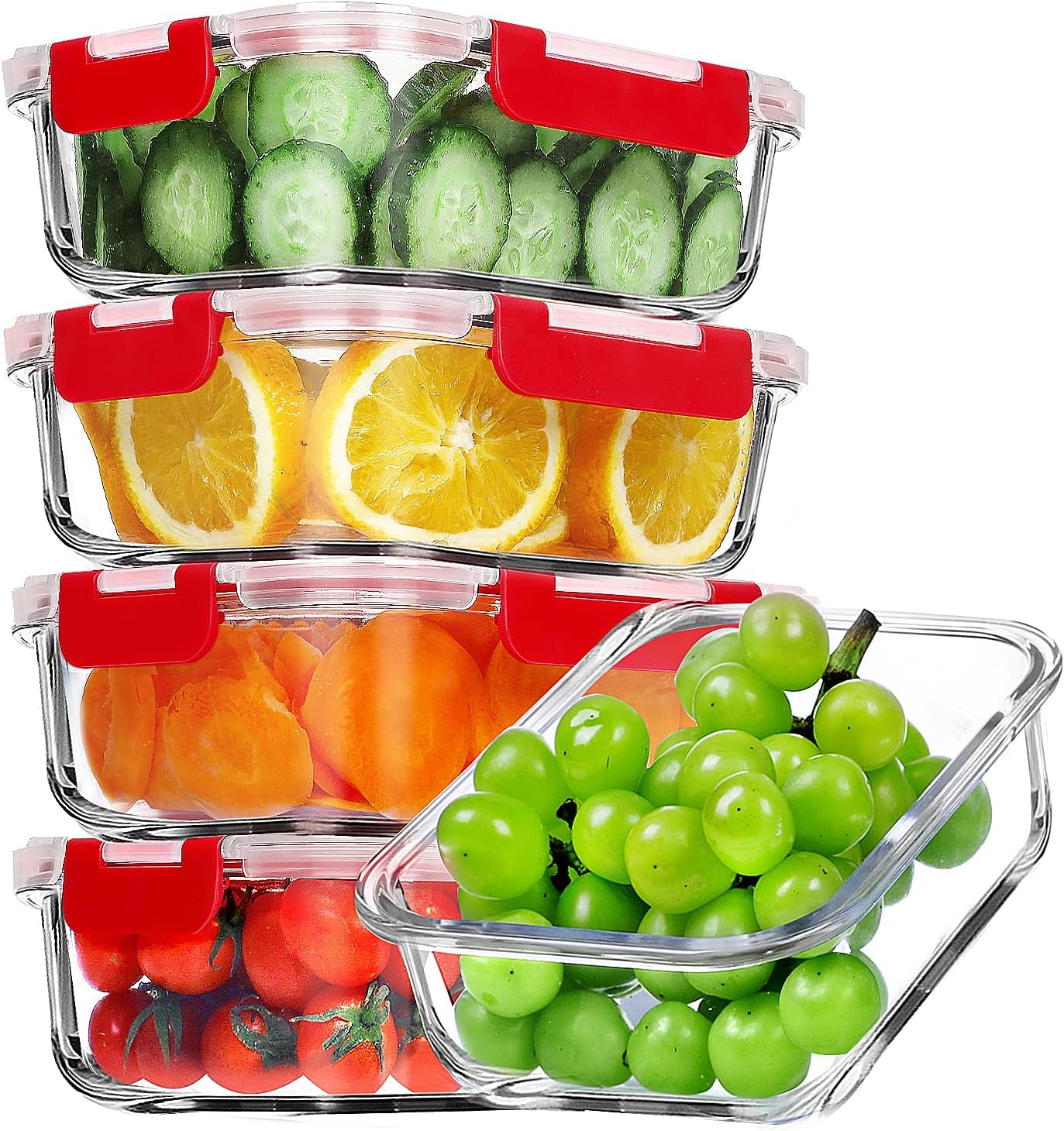 VERONES 5 Pack 36 OZ Glass Meal Prep Containers for Easy Storage