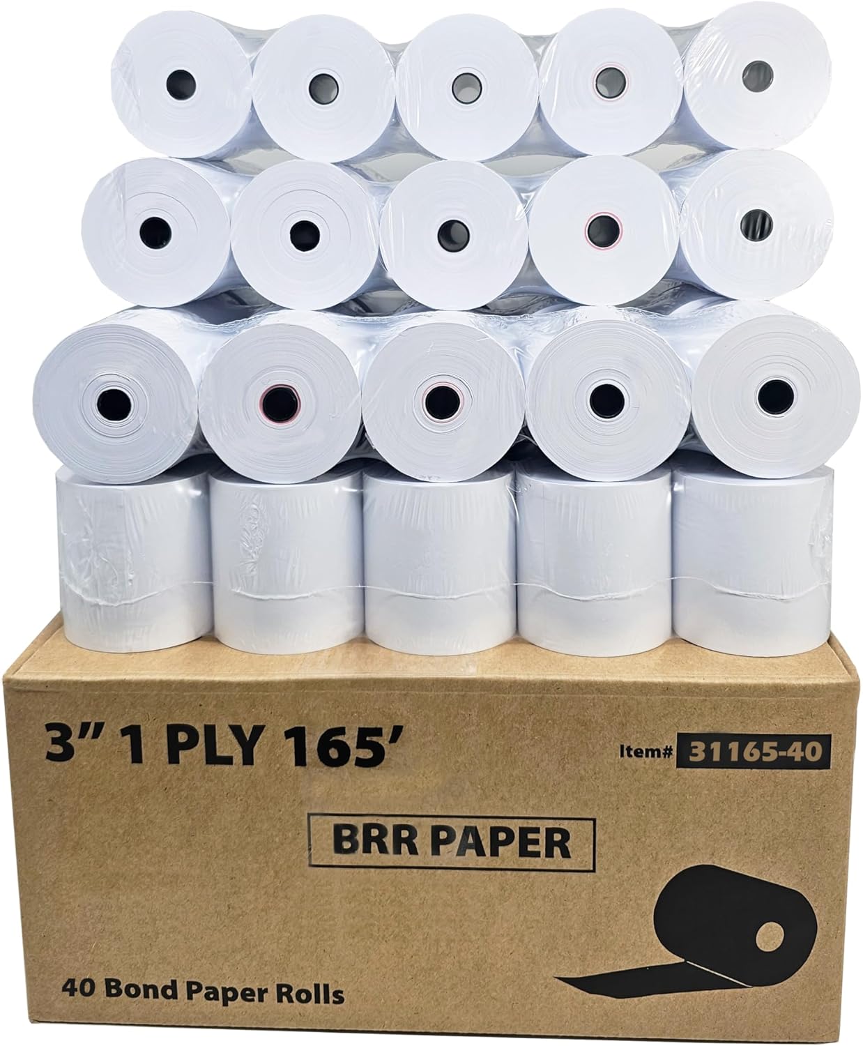 3in x 165ft 1 Ply Bond Kitchen Printer Paper Rolls for POS