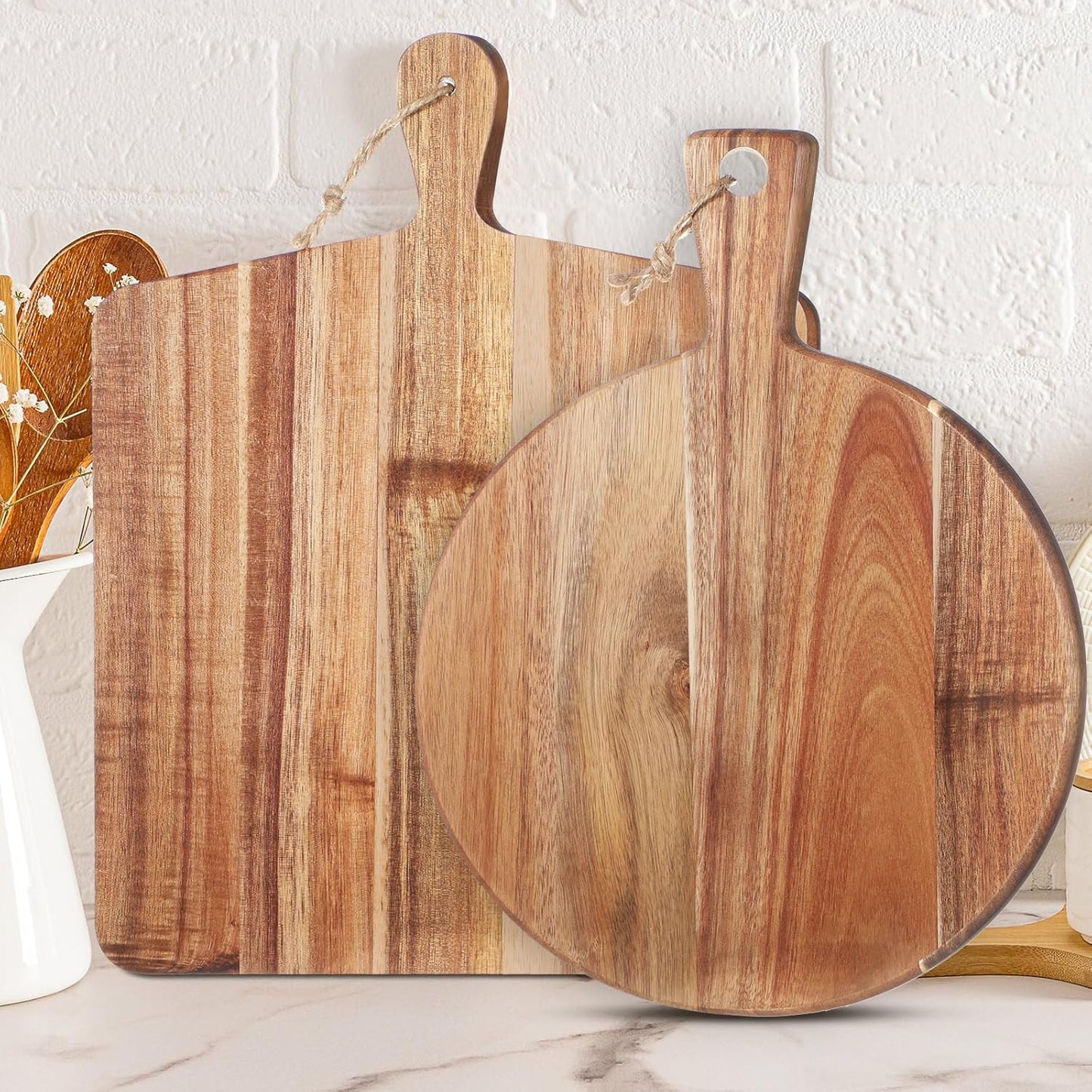 Hsei 2 Pcs Acacia Wood Cutting Board Set for Kitchen Use
