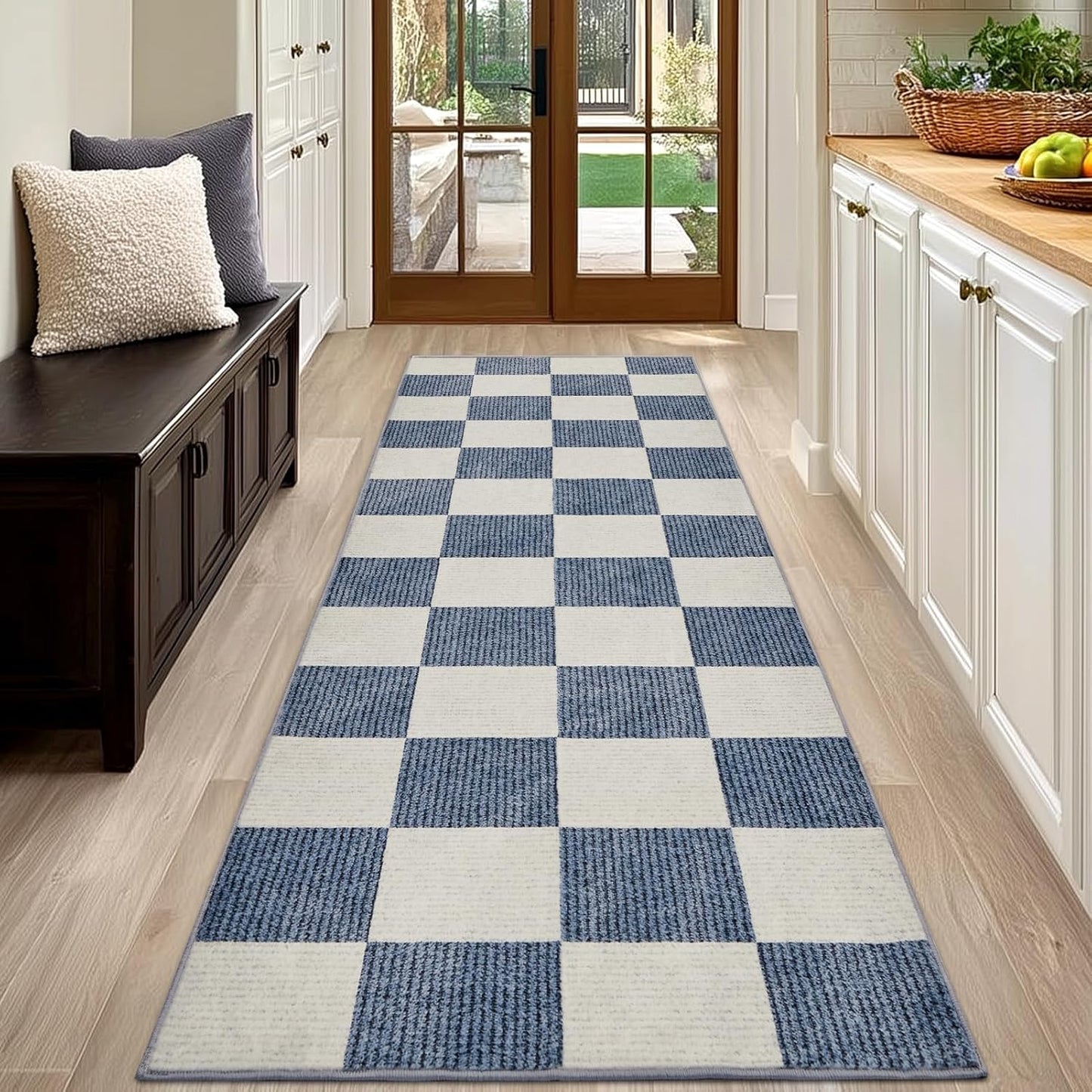 Runner Rug for Hallways 2x6 Checkered Blue and White Area Rug