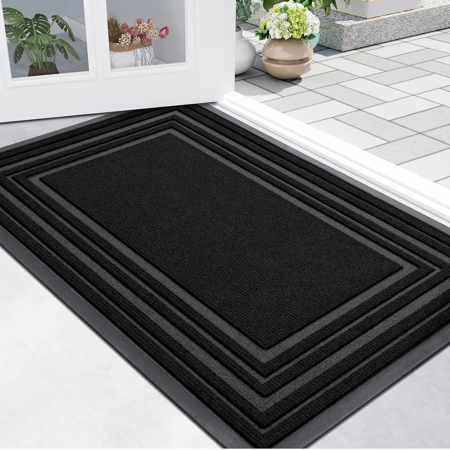 Buganda Front Door Mat: Non-Slip Natural Rubber Doormat 47x24