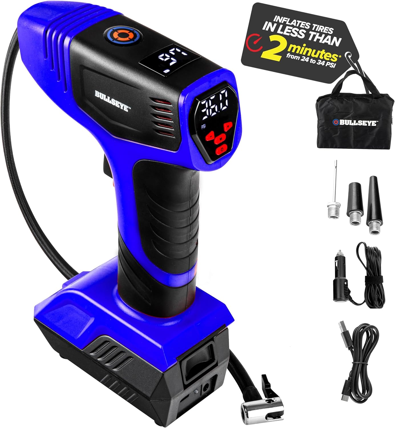 Bullseye Pro Tire Inflator Portable Air Compressor for Cars